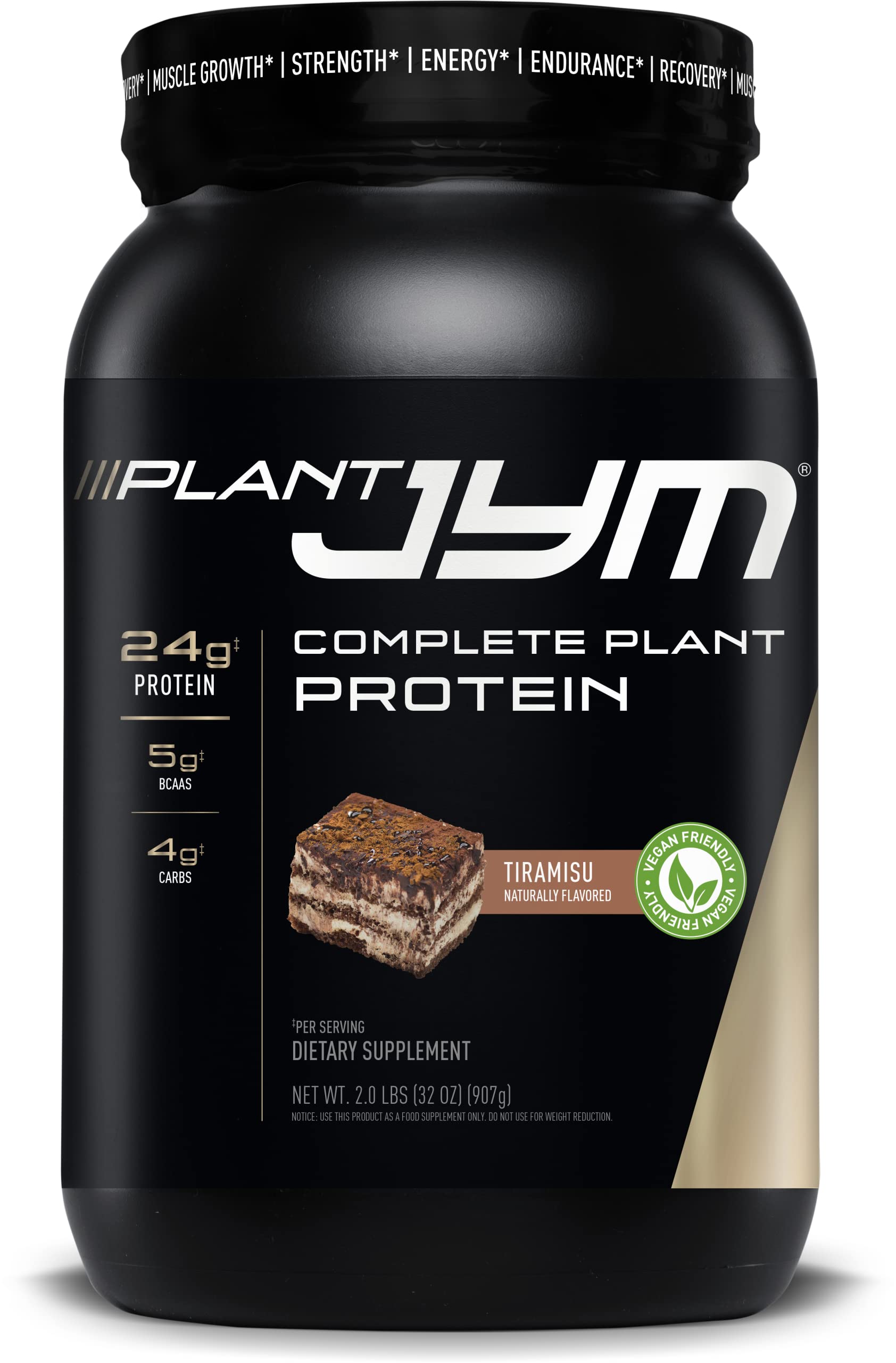 Plant-Based JYM Tiramisu Protein Powder - Dairy Free, Lactose Free, Gluten Free with 5g BCAAs for Muscle Recovery - 2lb for Men & Women - Perfect for Post-Workout Shakes & Healthy Baking