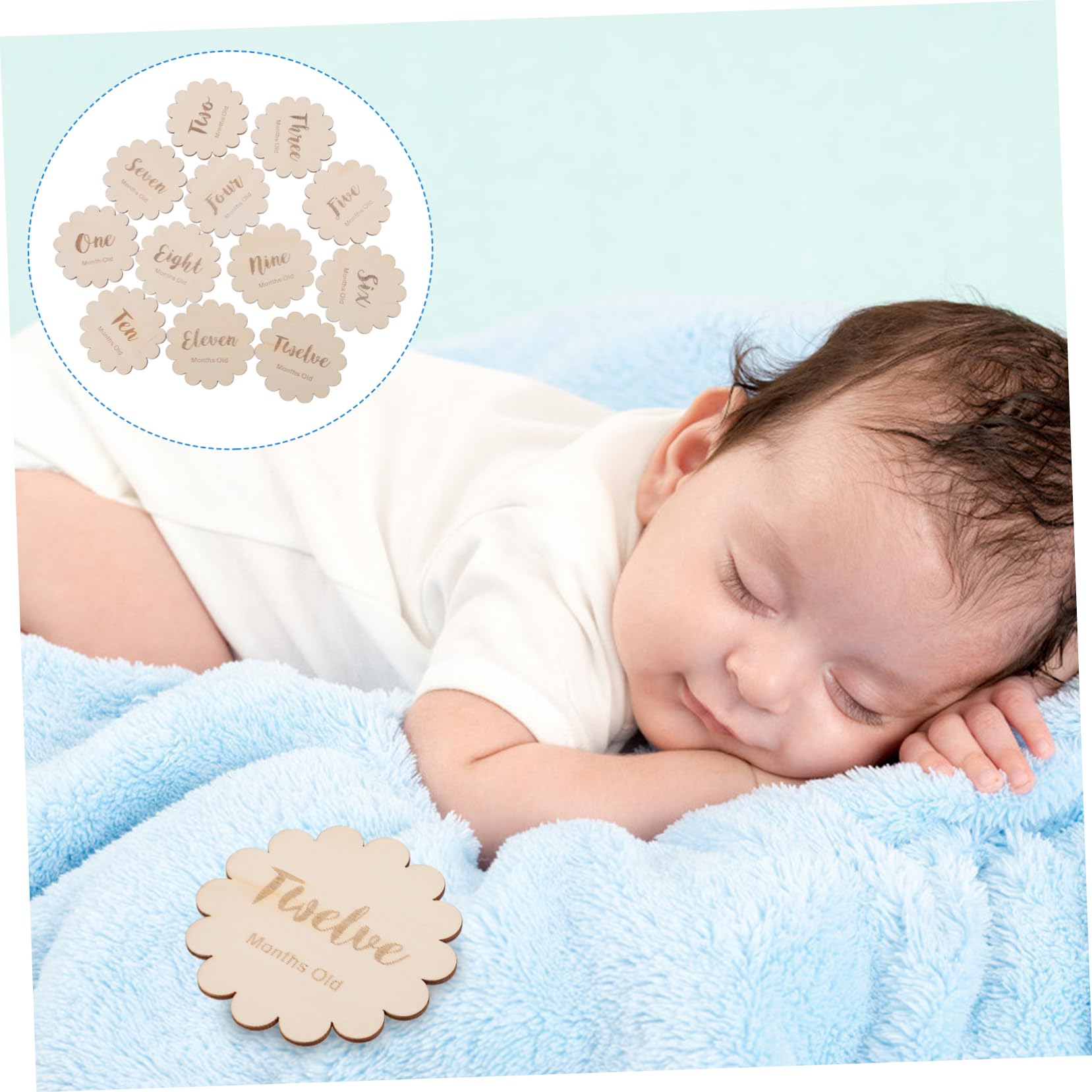 Totority 12Pcs Wooden Baby Full Month Commemorative Cards - Newborn Birth Month Keepsake for Birthday Celebrations, Baby Showers & Nursery Decor