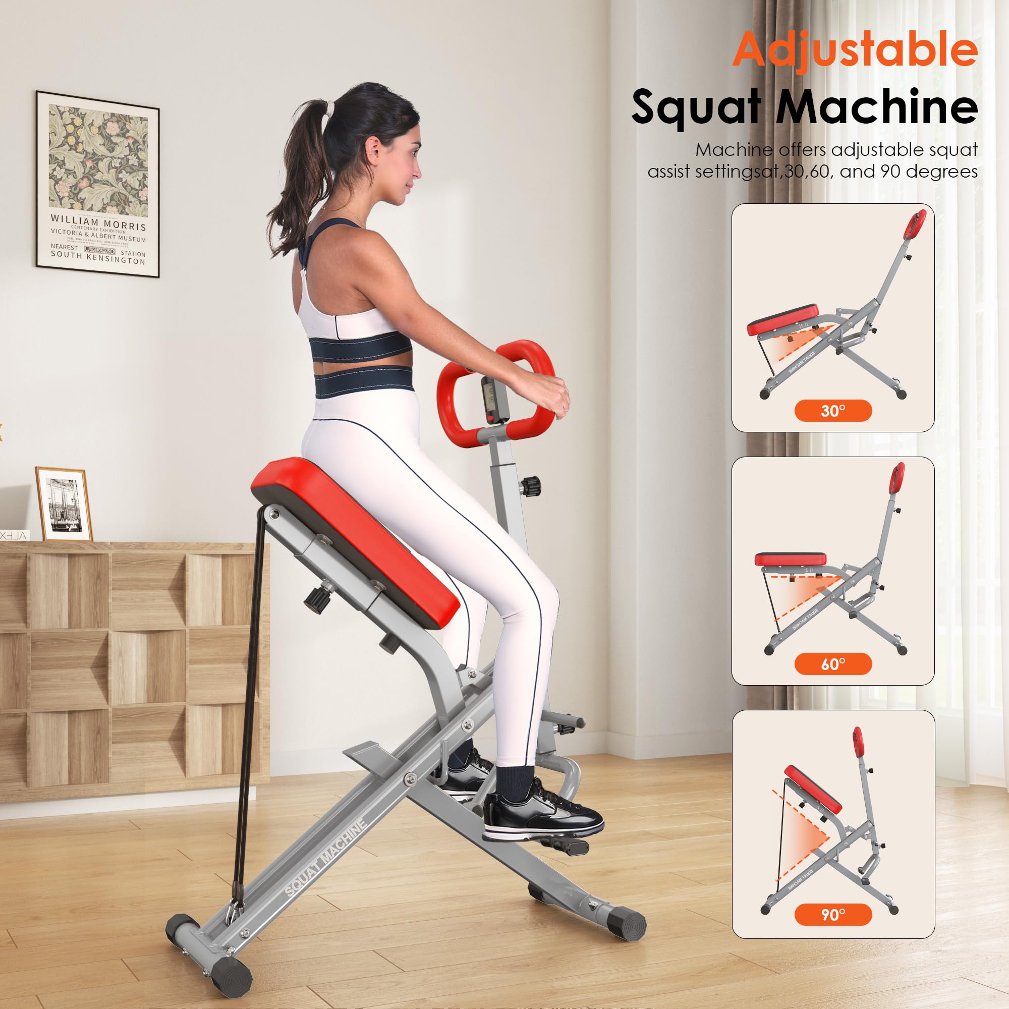 SogesHome Foldable Rowing Machine with Squat Function - Adjustable Resistance Bands, 330 lbs Weight Capacity - Perfect for Home Gym, Full-Body Workout & Cardio Training