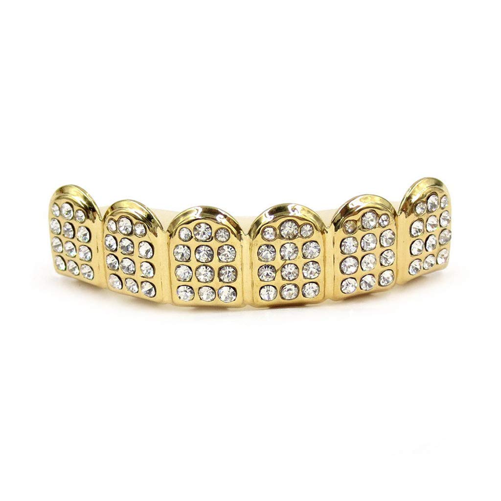 Stylish Gold & Silver Teeth Grillz Set for Men & Women - Top & Bottom Bling Jewelry for Hip Hop Fashion & Party Wear