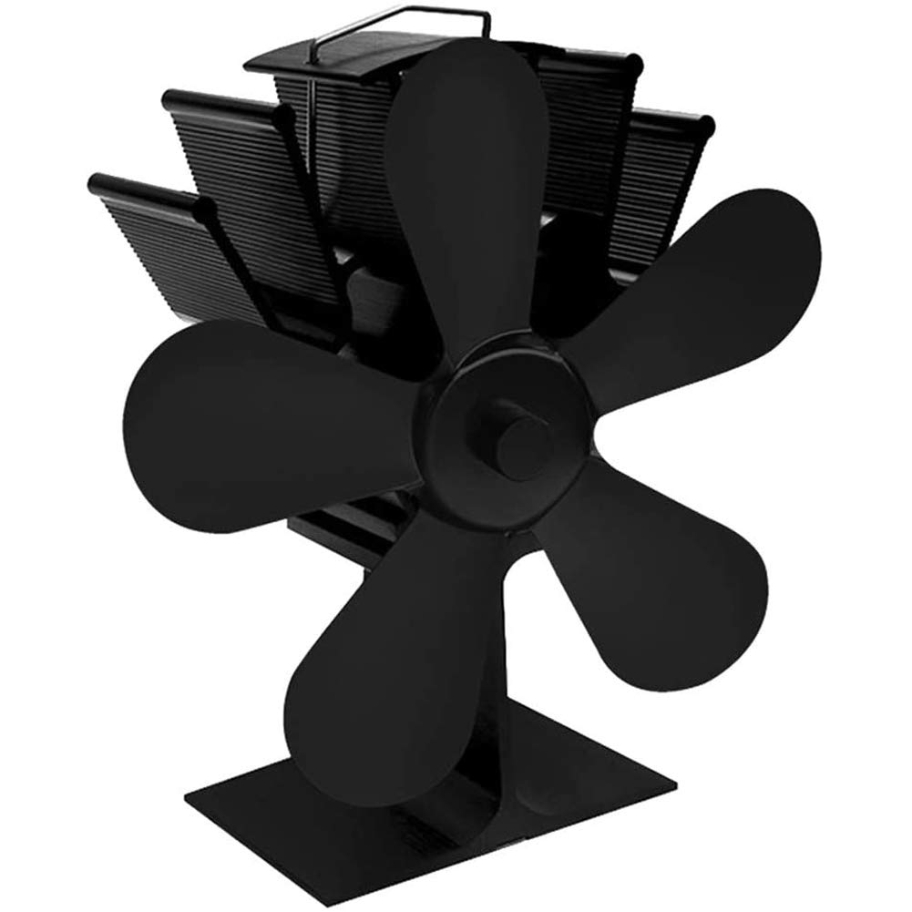 5 Blade Heat Powered Wood Stove Fan - Quiet Eco-Friendly Fireplace Fan for Home Heat Circulation - Black - Perfect for Living Rooms, Cabins & Energy Efficient Heating