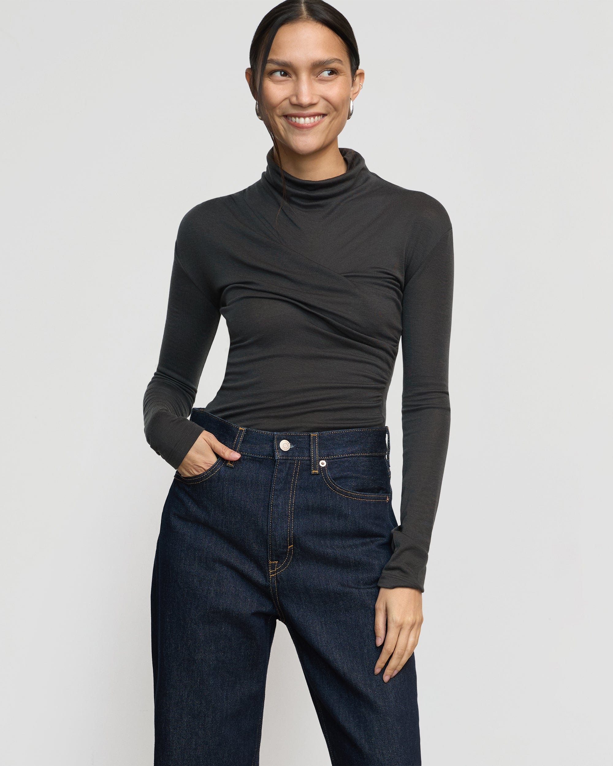 Aubree Front Twist Tencel Wool Tee - Soft & Breathable Women's T-Shirt for Casual Wear & Layering