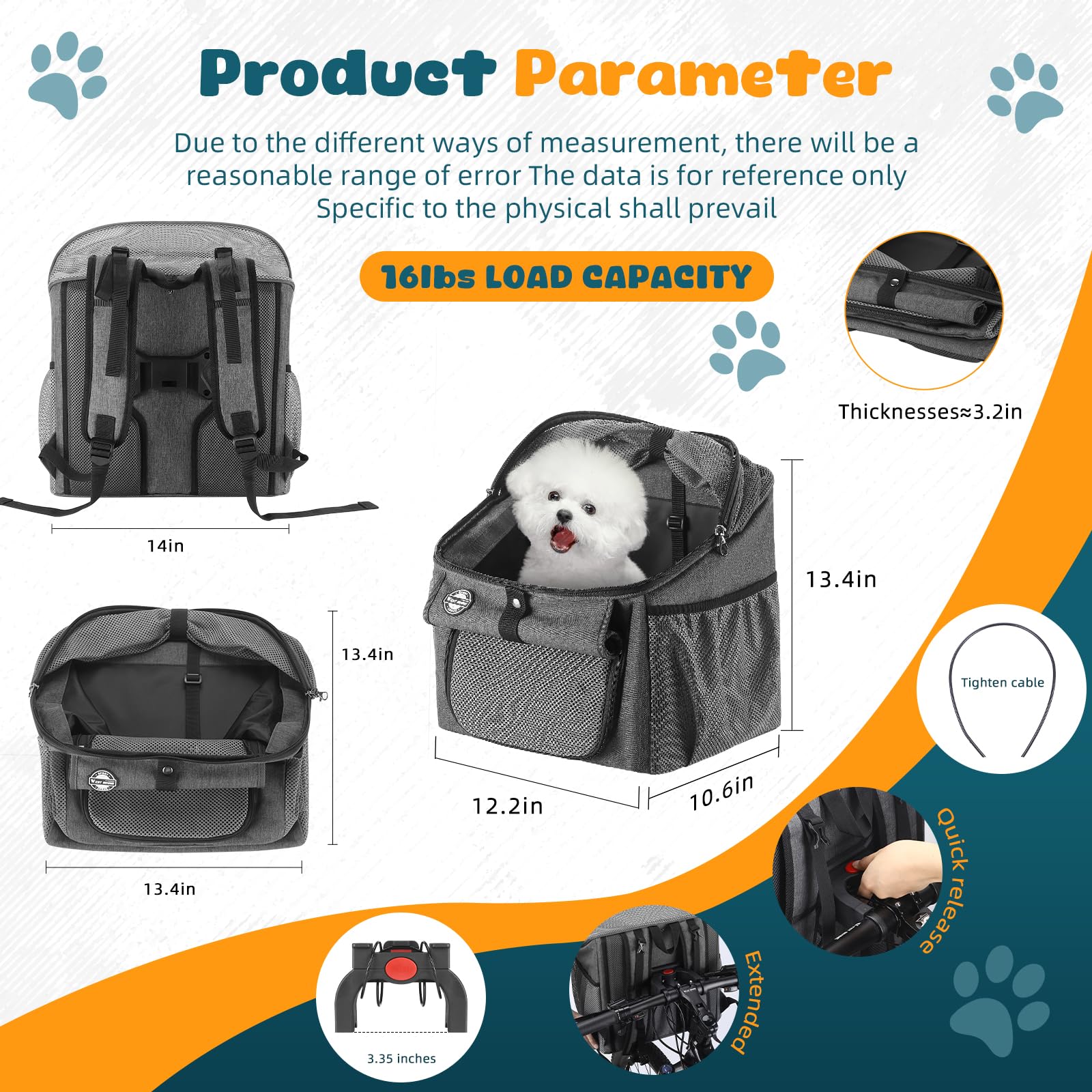 Dog Bike Basket Carrier - Breathable Mesh Window Pet Basket for Bikes | Front & Rear Mount Cat & Dog Carrier | Perfect for Cycling, Commuting & Outdoor Adventures
