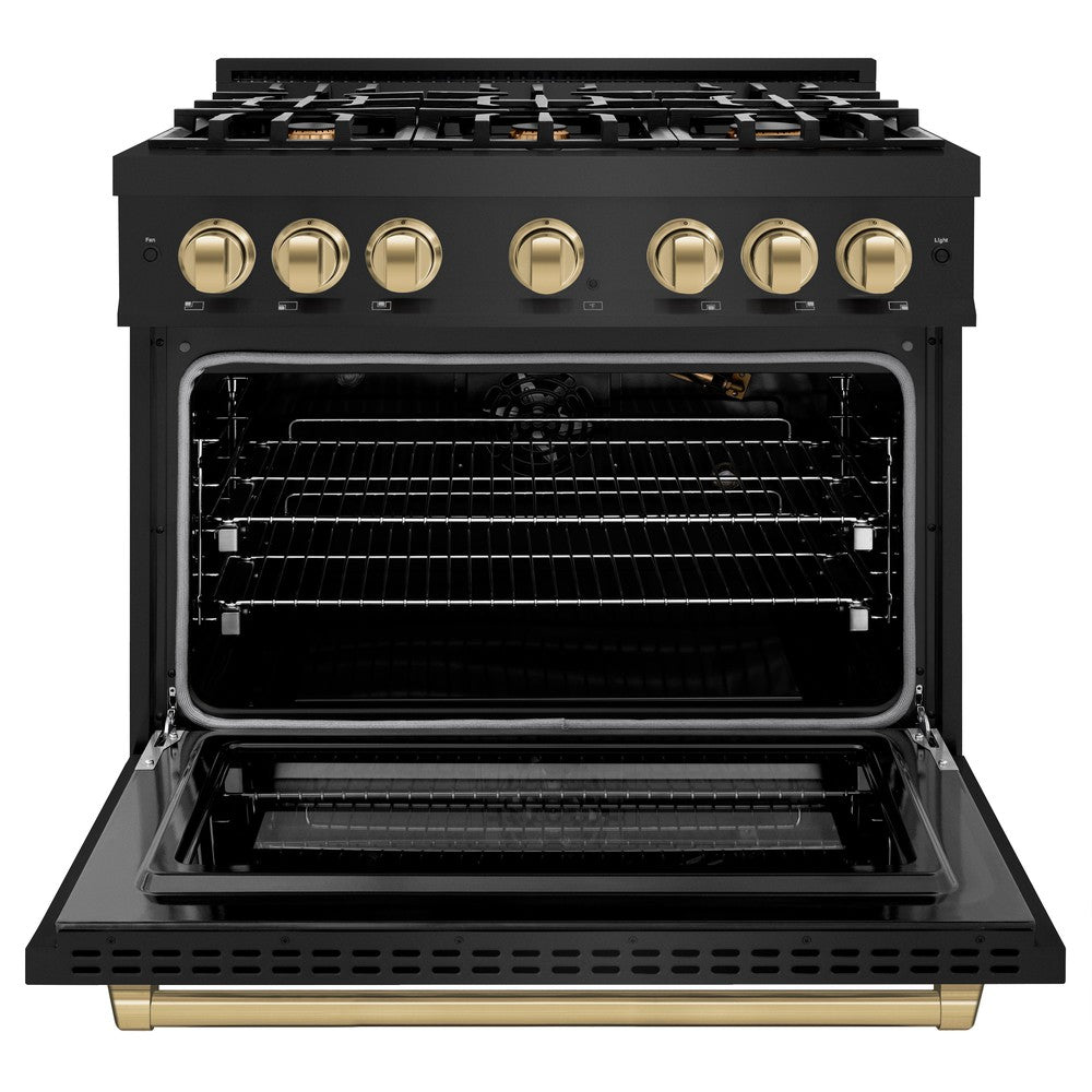 ZLINE Autograph Edition 36 Inch 5.2 Cu Ft Gas Range with 6 Burner Cooktop & Convection Oven - Black Stainless Steel with Champagne Bronze Accents (HGRBZ 36 CB) for Professional Home Kitchens & Gourmet Cooking
