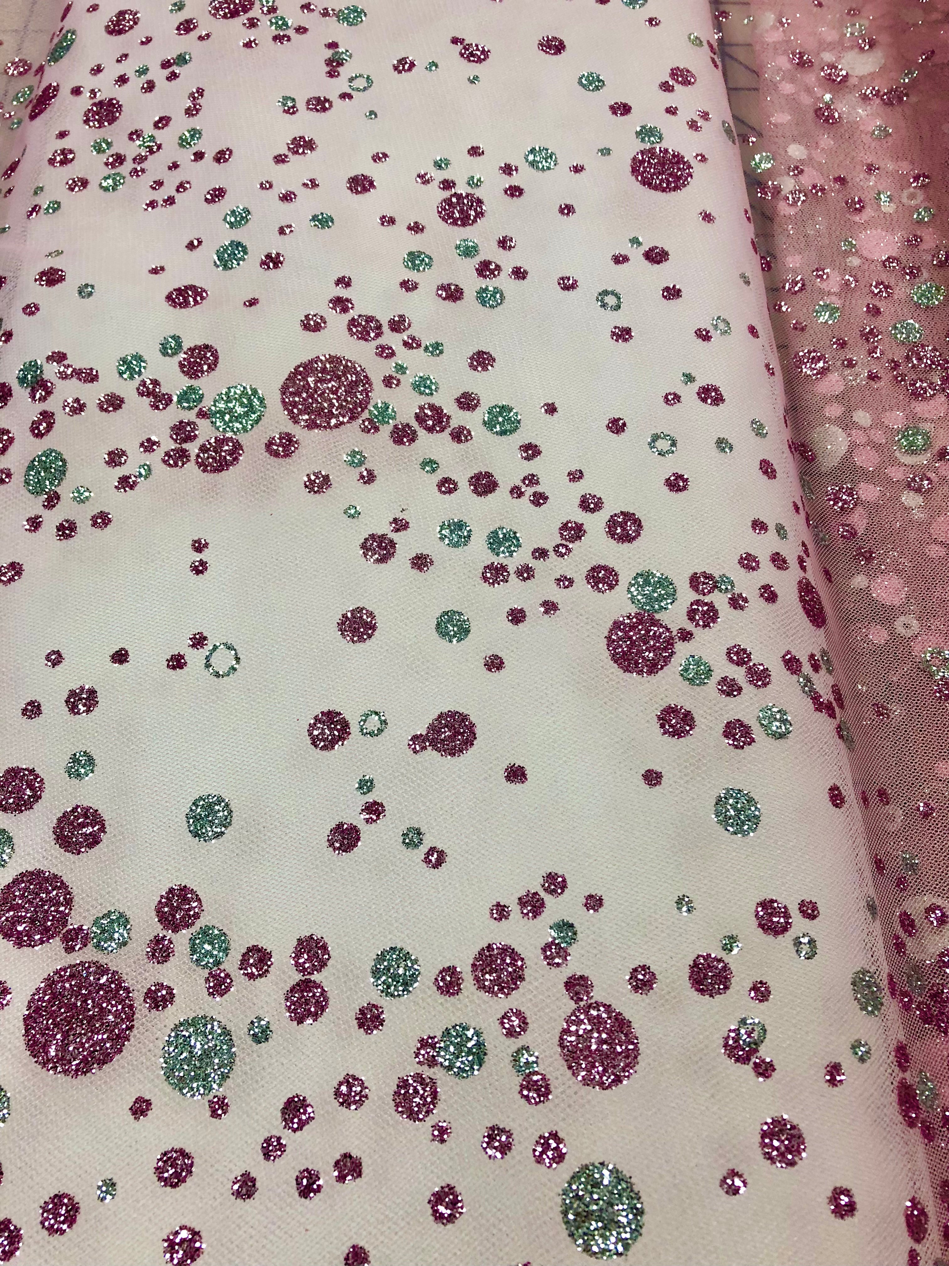 Elegant Pink Tulle Fabric 58/60 Inches Wide with Sparkling Silver Glitter Polka Dots - Perfect for Wedding Decor, Party Backdrops & DIY Craft Projects