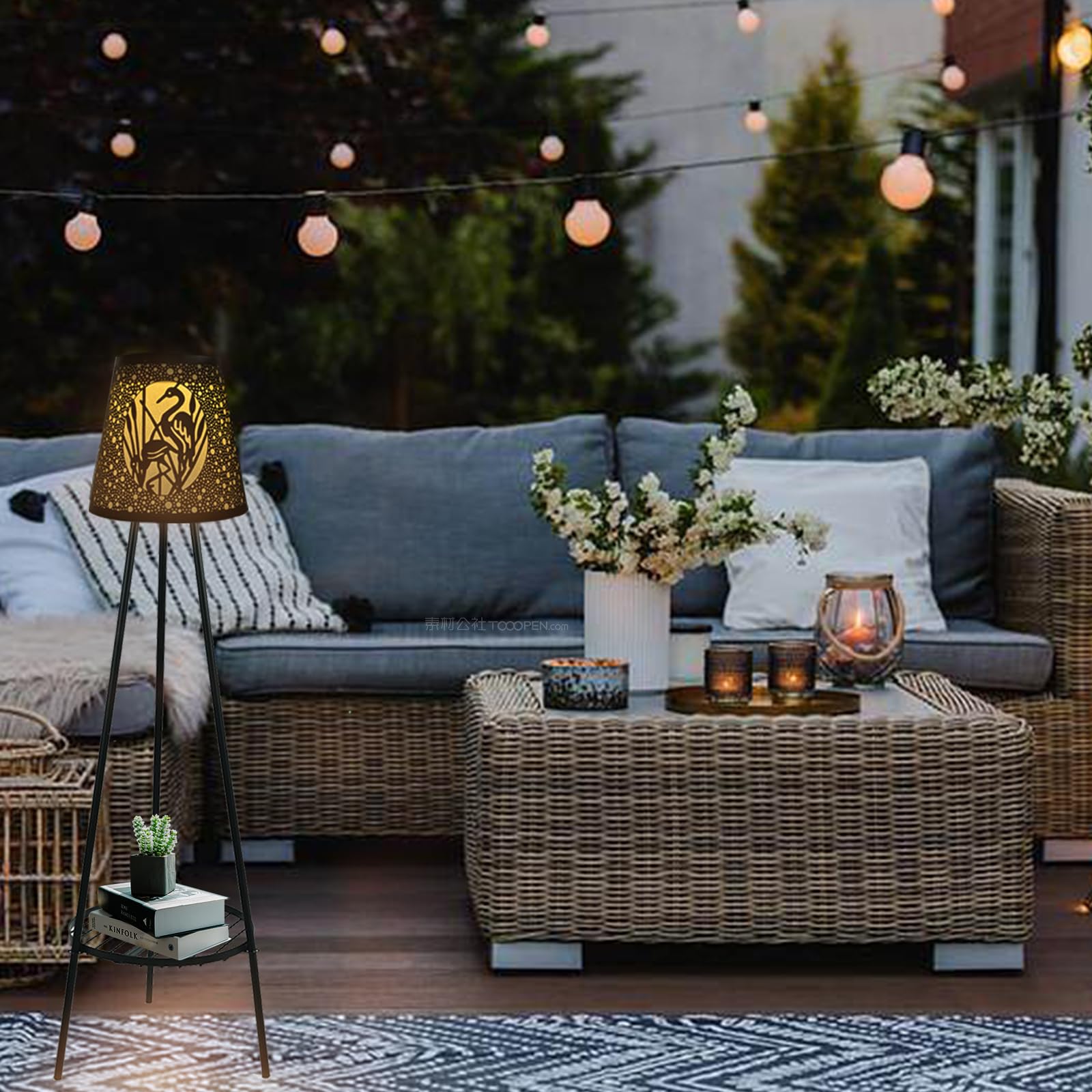 EYZH 2 Pack Solar Floor Lamp Lights with Metal Plant Stand - Outdoor LED Lantern for Yard, Porch, Deck & Backyard Decoration | Flamingo Design, Weatherproof & Solar Powered for Patio, Garden & Pathway Lighting