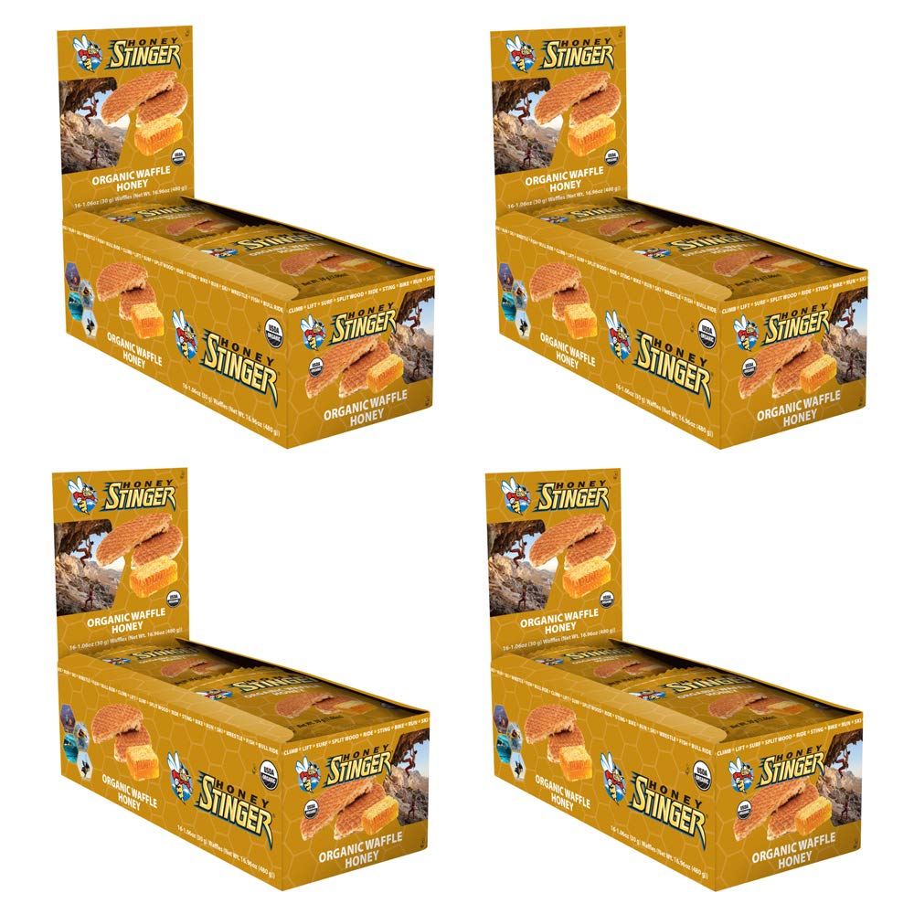 Honey Stinger Organic Energy Waffles - 64 Pack (4 Boxes of 16 Individually Wrapped 1.06oz Waffles) | High Protein Snack for Cycling, Hiking & Outdoor Activities | Gluten Free & Natural Ingredients
