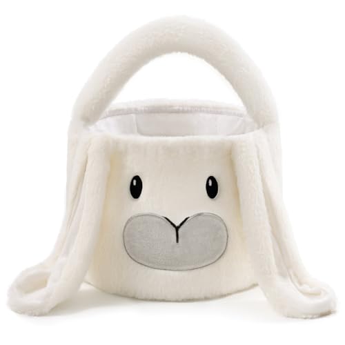 Easter Basket for Toddlers - White Bunny Decorated Small Gift Basket with Handle - Perfect for Easter Egg Hunts, Party Favors & Spring Decorations