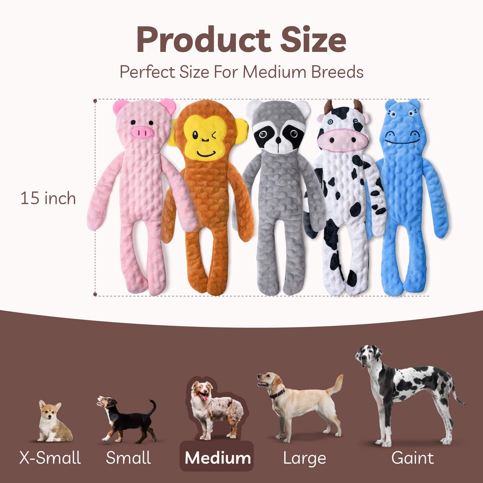 SHARLOVY 5-Pack No Stuffing Squeaky Dog Toys for Large Dogs - Durable Crinkle Puppy Teething Toys, Interactive Plush Chew Toys for Aggressive Chewers - Perfect for Playtime, Training & Anxiety Relief