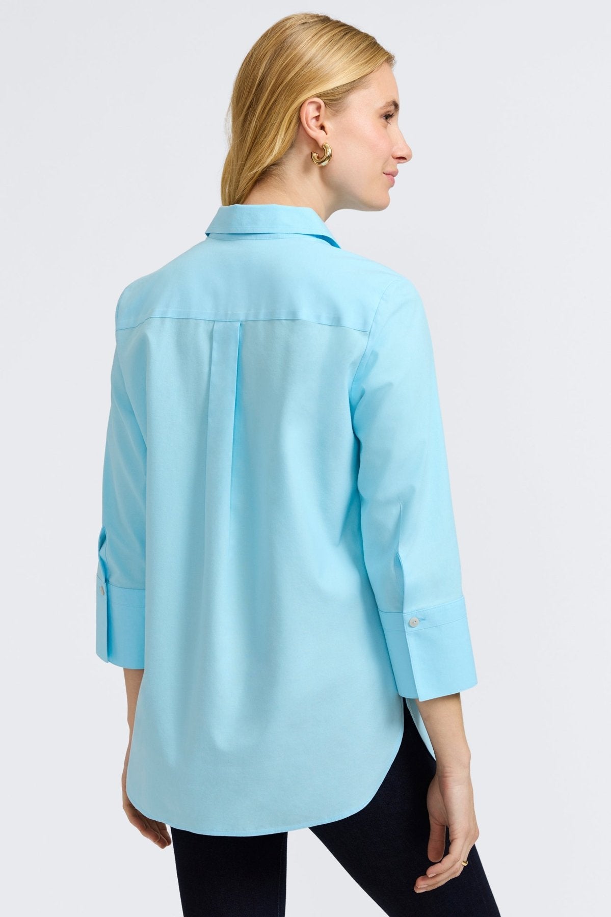 Madison No Iron Pinpoint 3/4 Sleeve Tunic Shirt for Women - Wrinkle-Free Office Wear & Casual Outfits - Perfect for Work, Travel and Everyday Comfort