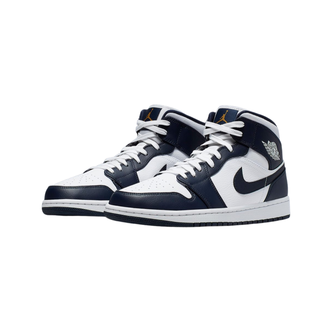 Air Jordan 1 Mid Sneakers - Obsidian, White & Metallic Gold Colorway - Men's Basketball Shoes for Casual Wear & Street Style