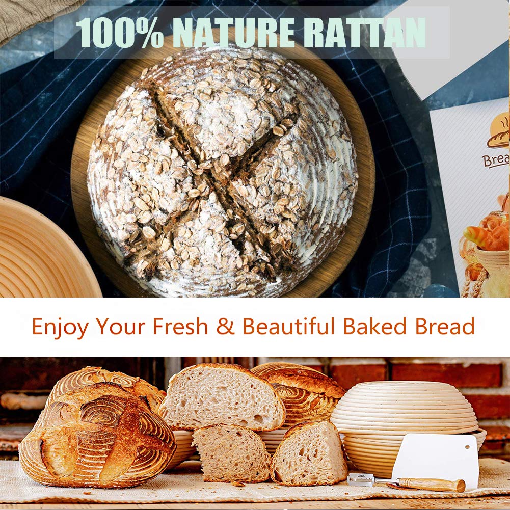 CHUSSTANG Round Bread Proofing Basket - Natural Rattan Banneton Brotform for Sourdough Baking | Includes Cloth Liner, Bread Bag, Lame, Dough Scraper & Decor Stencils | Perfect for Artisan Bread Making, Home Baking & Professional Bakeries