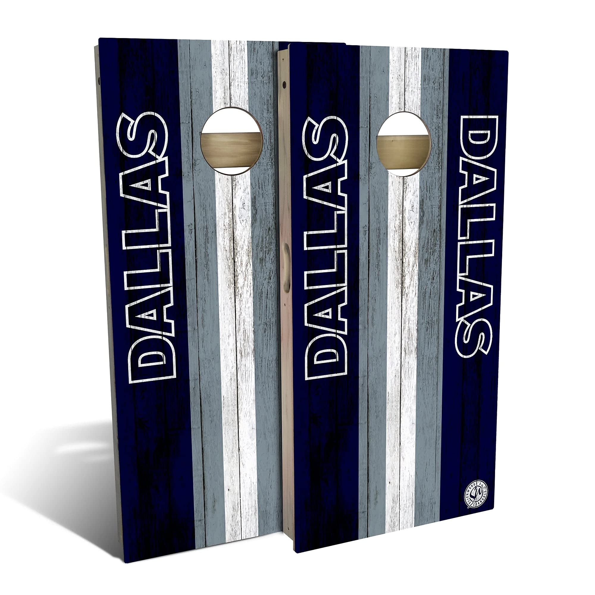 Dallas City Themed Cornhole Game Set - 2 Wooden Boards & 8 Bags - Outdoor Lawn Party Game for BBQ, Tailgating, and Backyard Fun