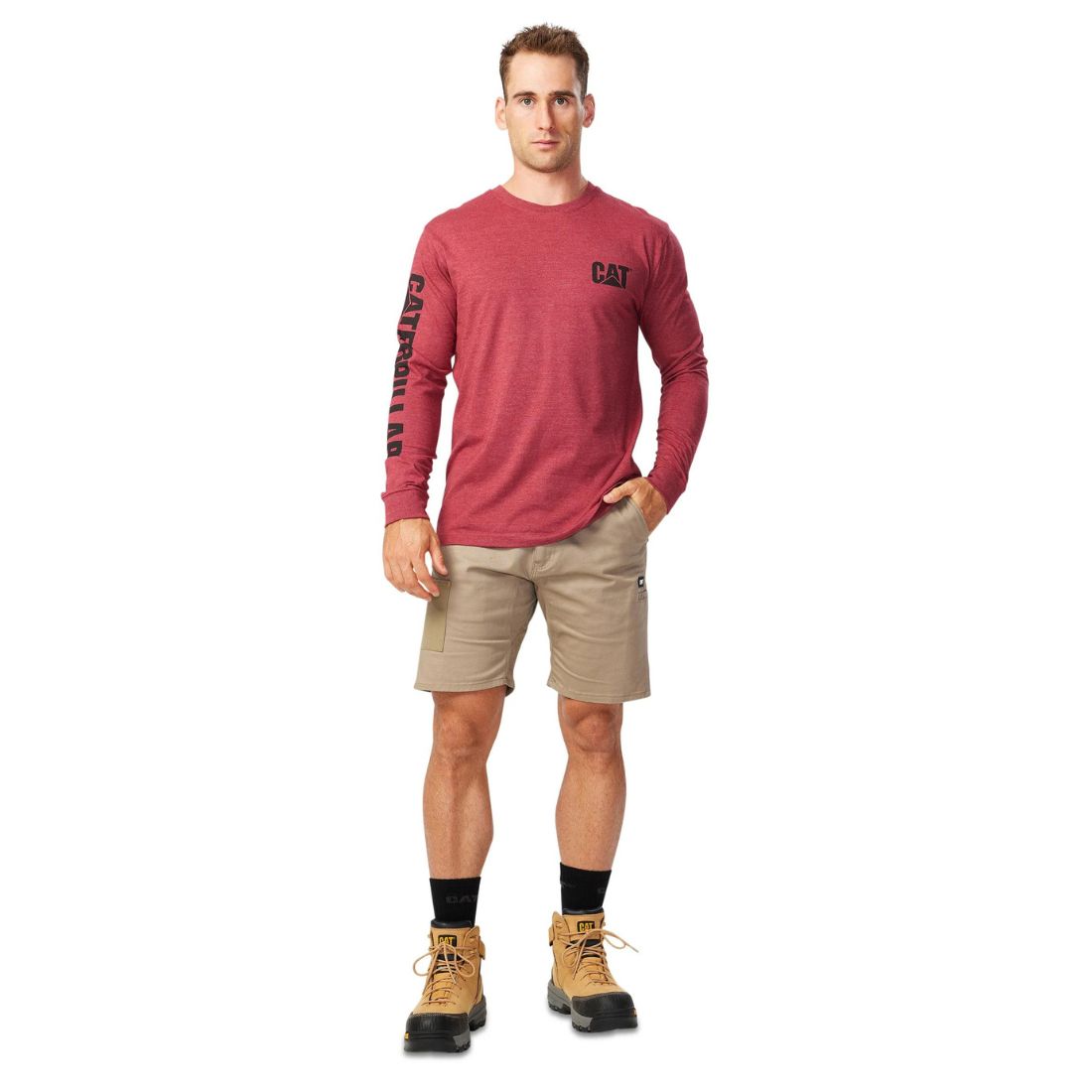 CAT Trademark Banner Long Sleeve Work Shirt 1510034 - Brick Heather | Durable Workwear for Construction & Outdoor Jobs | Perfect for Mechanics, Engineers & Heavy Duty Work