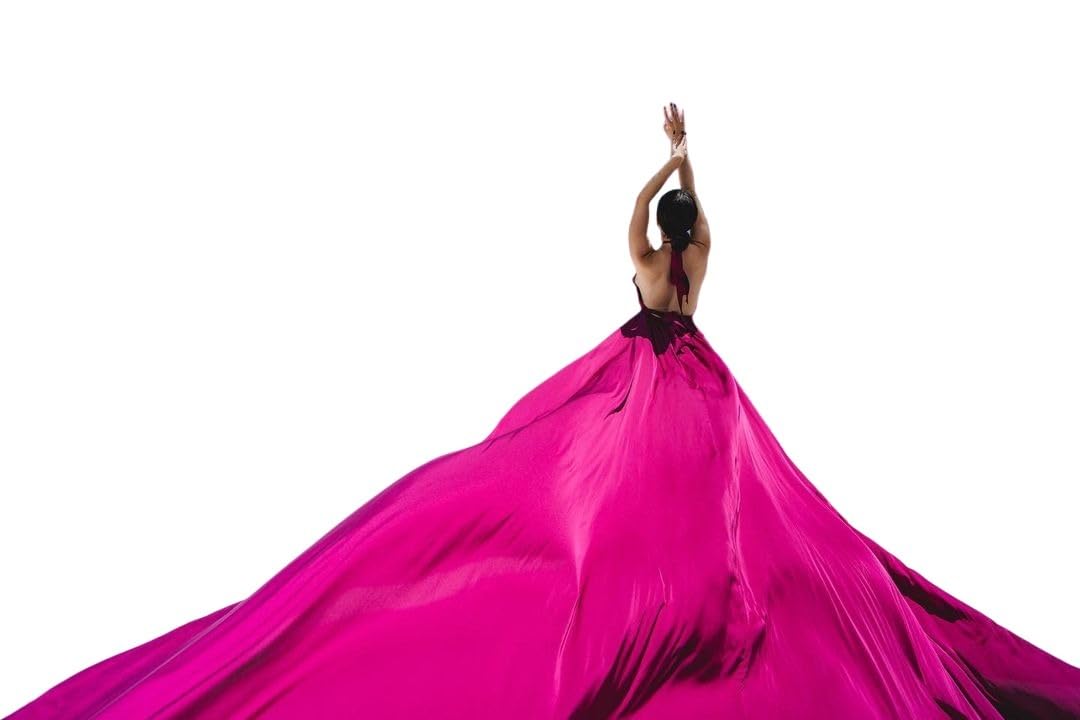 Elegant Halter Neck Long Satin Maxi Dress with Train - Flowy Flying Photoshoot Dress for Women | Perfect for Santorini Vacations, Baby Showers, Beach Weddings & Boho Photography Sessions