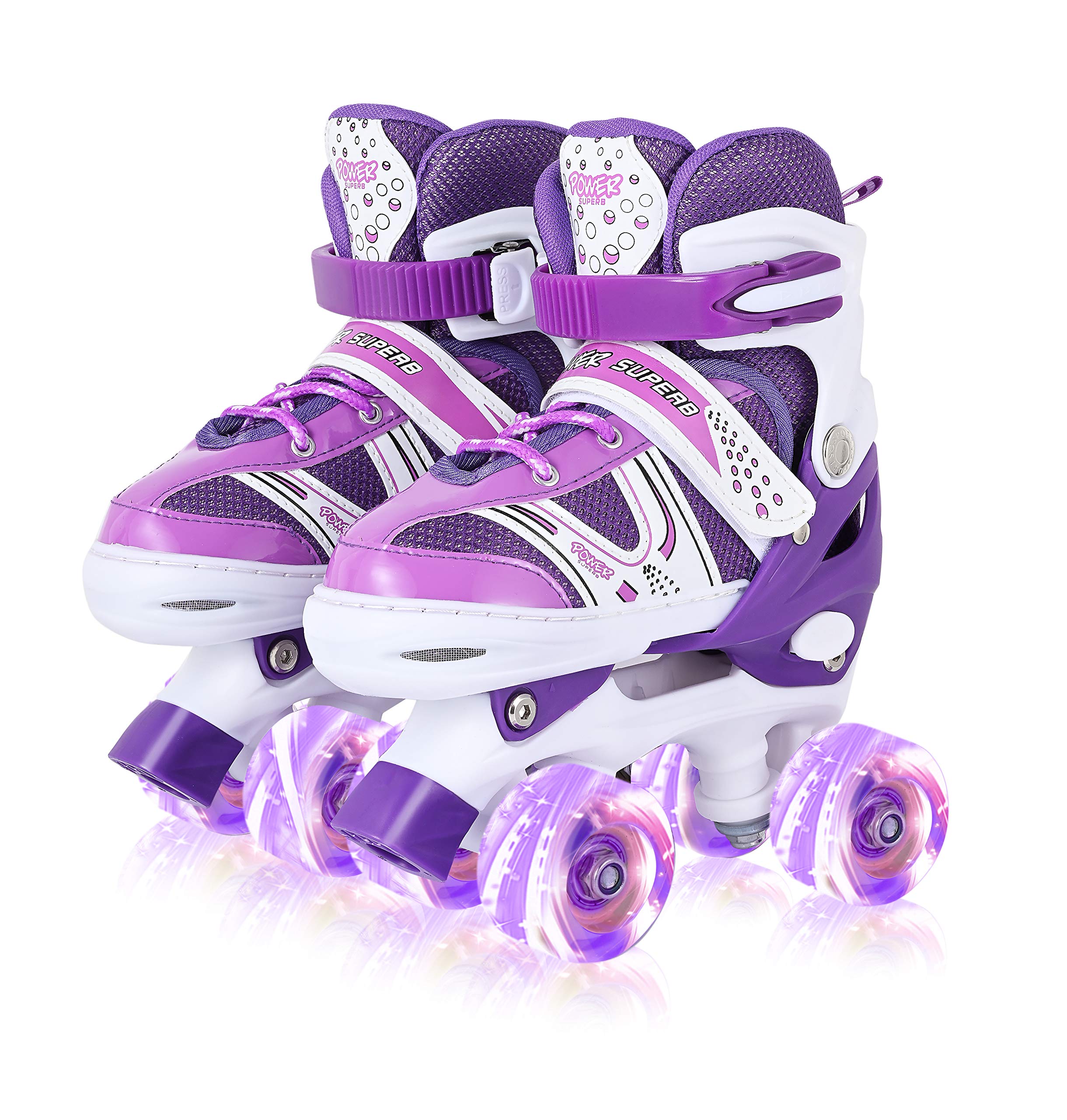 Adjustable Light Up Roller Skates for Kids - Double Wheel Illuminating Skates for Boys & Girls, Beginners (Purple) - Perfect for Outdoor Fun, Birthday Gifts & Roller Skating Parties