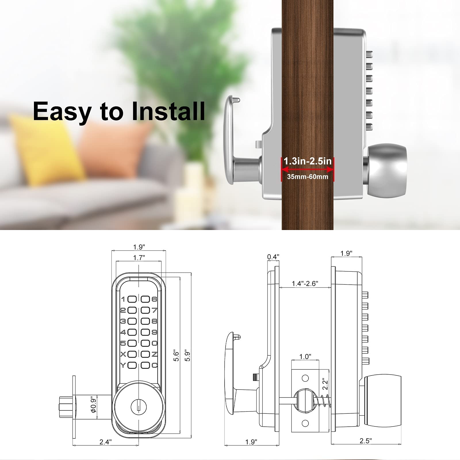 Keyless Mechanical Door Lock - Passcode/Key Entry for Garage, Office, Hotel