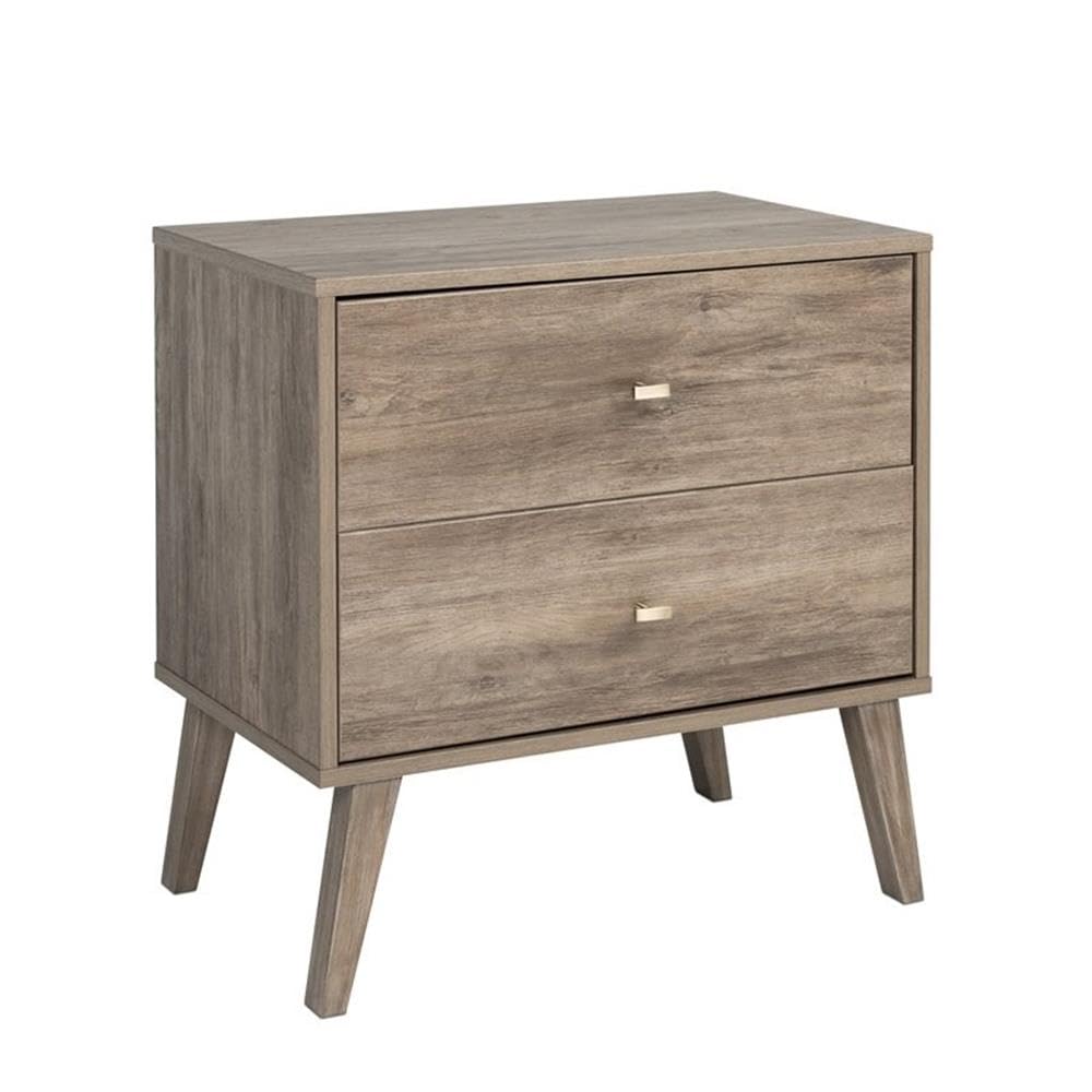 Allora Mid Century Modern 2 Drawer Wooden Nightstand - Drifted Gray Finish Bedside Table for Bedroom, Living Room & Office Storage | Compact Night Stand with Drawers for Home Decor