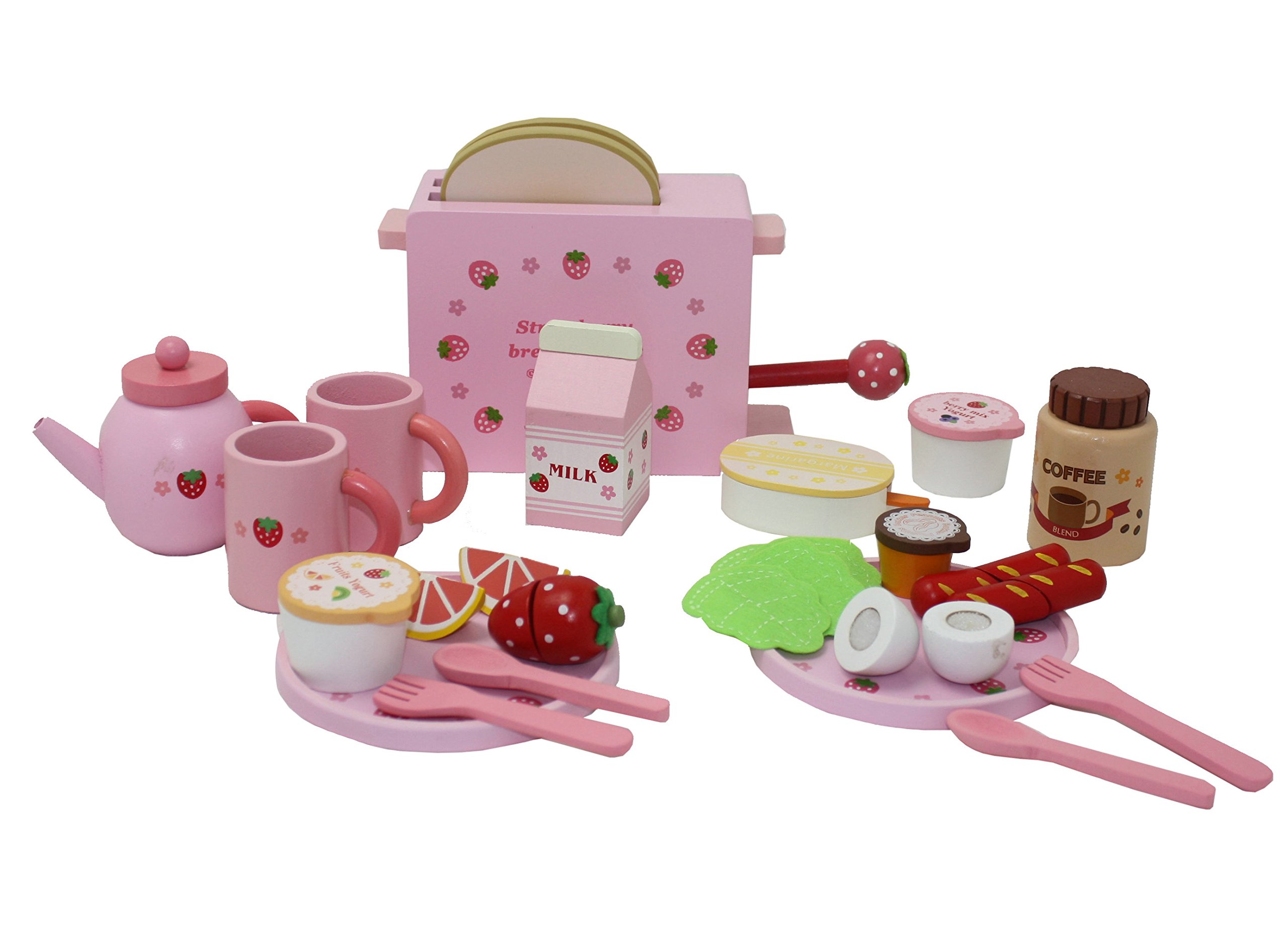 Complete Healthy Breakfast Wooden Play Food Set - 24-Piece Pretend Play Toy for Kids, Montessori Learning, Kitchen Role Play - Perfect for Preschool, Daycare & Home Playtime