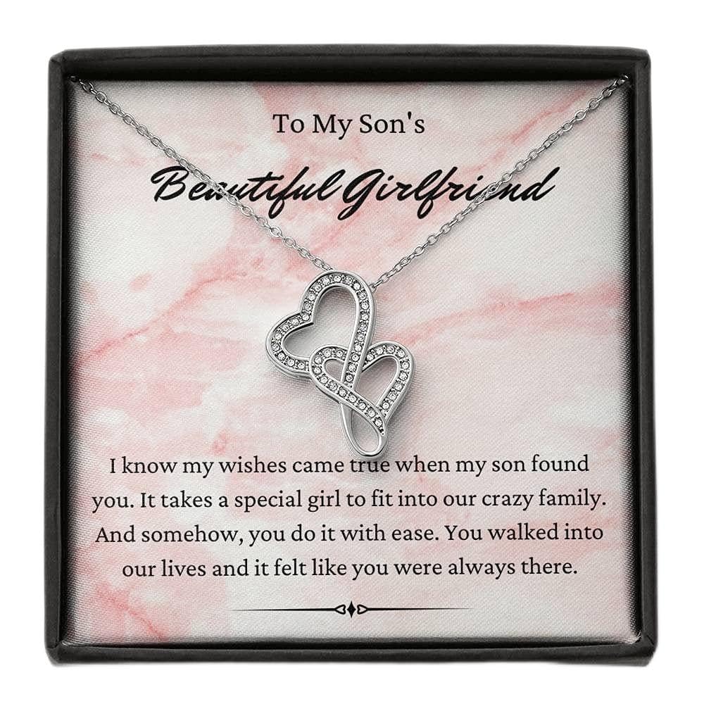 Personalized Double Heart Handmade Necklace - Custom Message Card Jewelry for Girlfriend, Daughter & Loved Ones | Birthday Gift, Anniversary Present | White & Gold Options | Adjustable Chain (Perfect for Special Occasions & Everyday Wear)