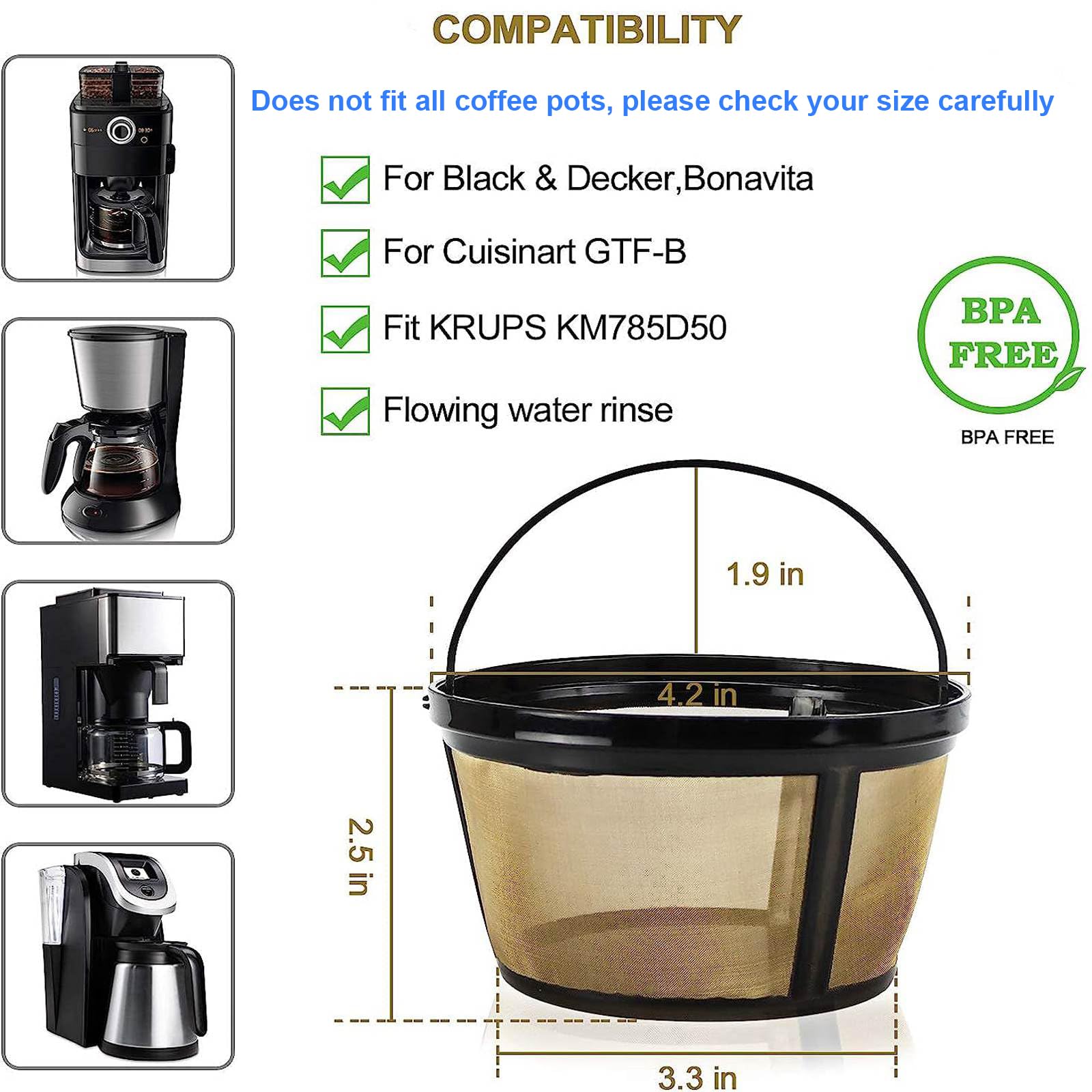 Reusable Coffee Filter Basket 2 Pack - 8-12 Cup Replacement Coffee Filters Compatible with Mr. Coffee & Black & Decker Coffee Makers - Eco-Friendly & Washable for Daily Brewing at Home or Office