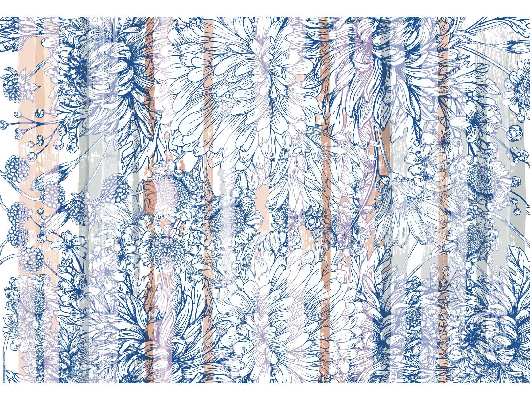 Blue Bouquet of Flowers Mural Wallpaper M1424 - Floral Peel and Stick Wall Decal for Bedroom, Living Room & Nursery Decor