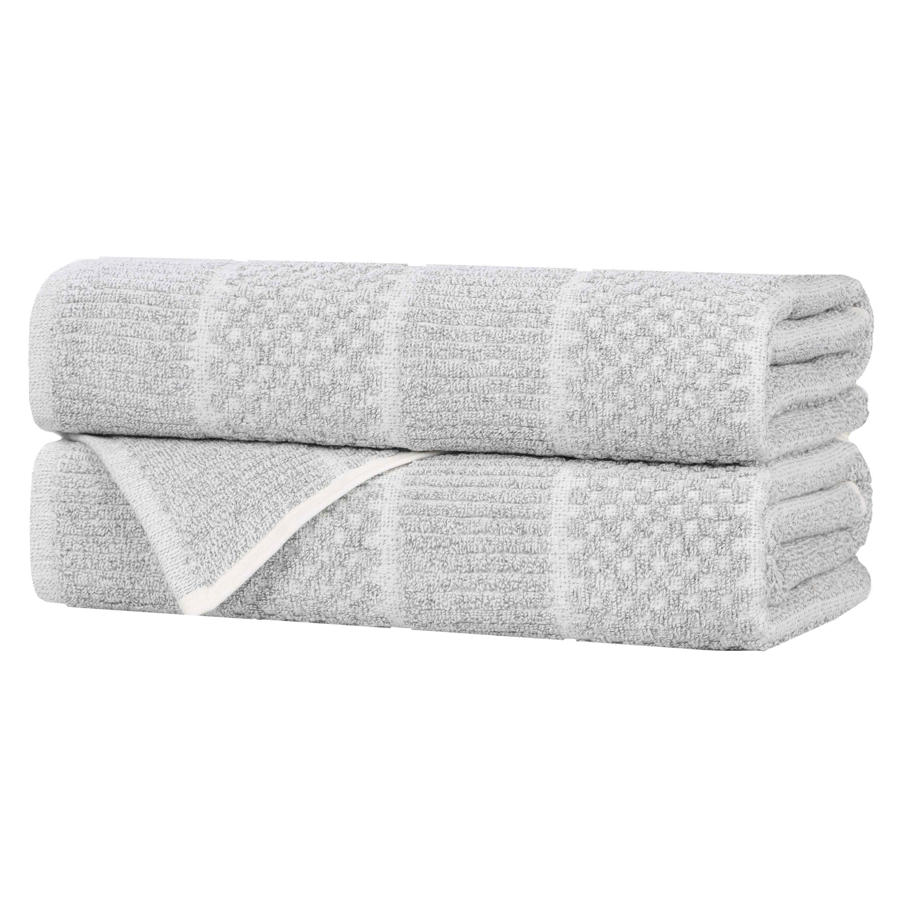 Soft & Absorbent Naples Cotton Blend Checkered and Ribbed Bath Towels Set of 2 - Luxury Spa Quality for Bathroom, Pool & Beach Use