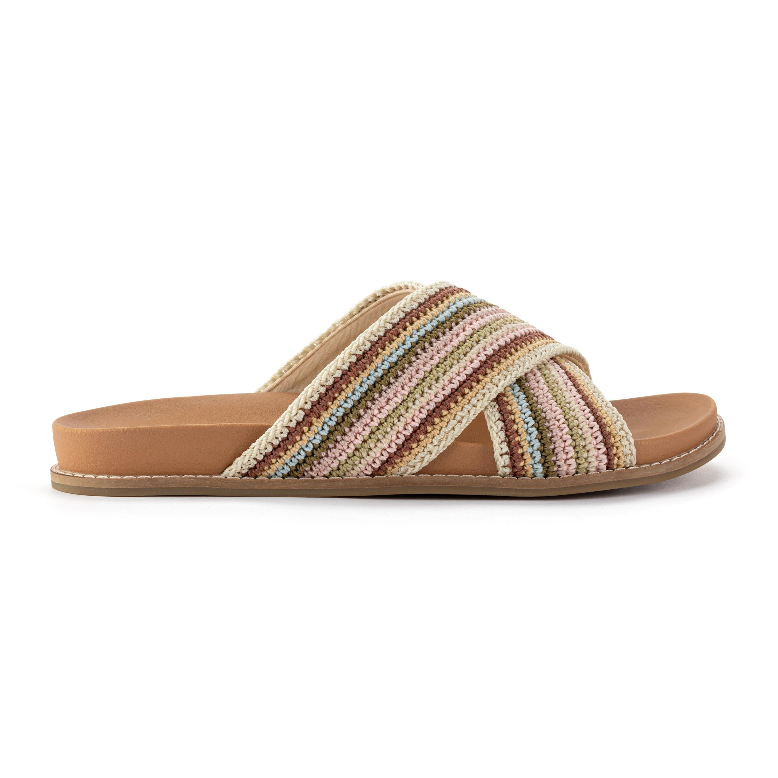 Hand Crochet Penelope Sandal - Pink Multi Stripe Women's Bohemian Beach Sandals for Summer Vacation & Casual Outings