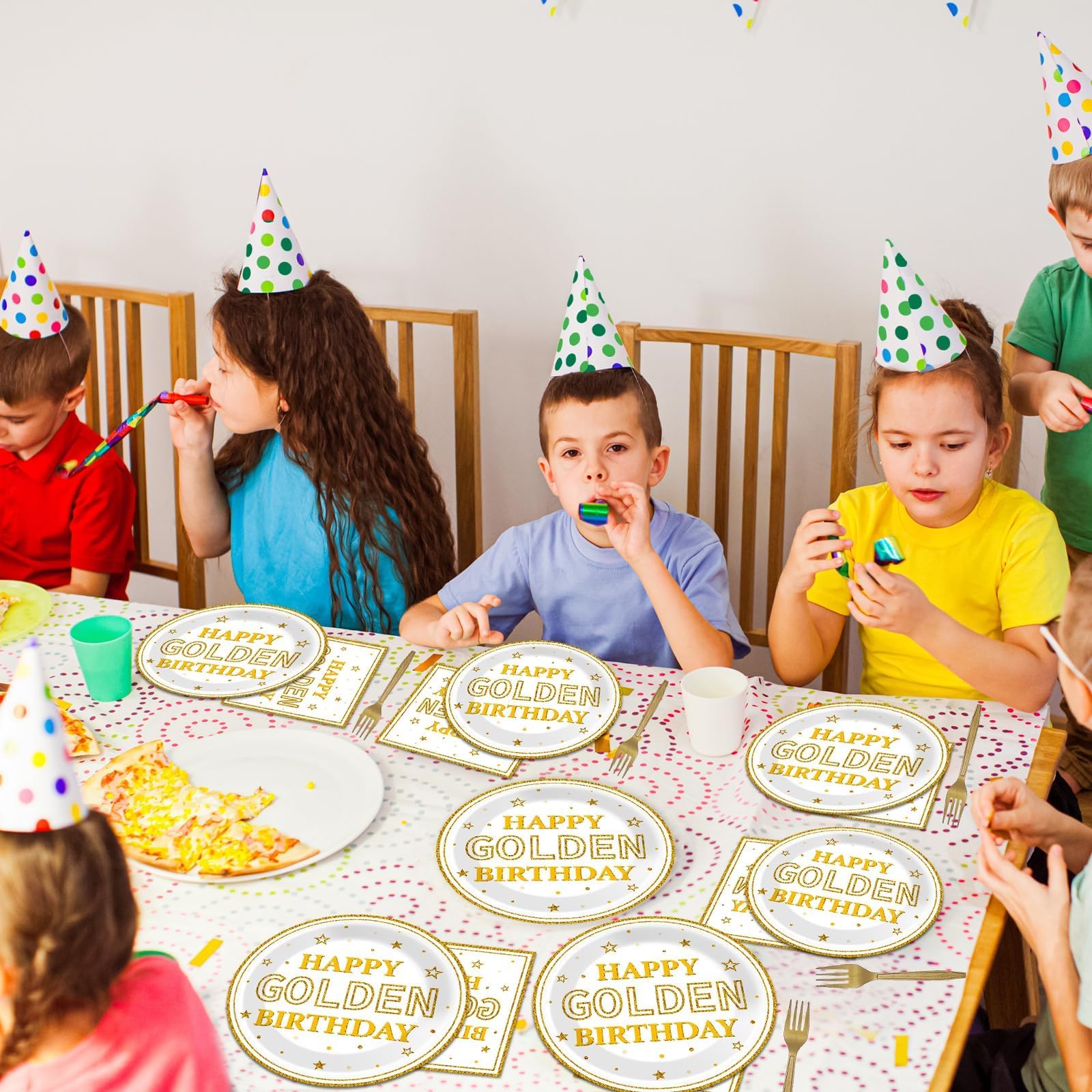 96Pcs White & Gold Glitter Birthday Party Supplies Set - Includes Paper Plates, Napkins & Dessert Tableware for Women & Men - Perfect for Golden Birthday Celebrations, Anniversaries & Special Events (Serves 24)