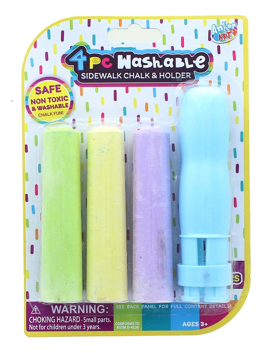 4-Piece Washable Sidewalk Chalk Set with Holder - Non-Toxic, Vibrant Blue Colors for Kids Outdoor Play, Drawing on Driveway & Creative Sidewalk Art