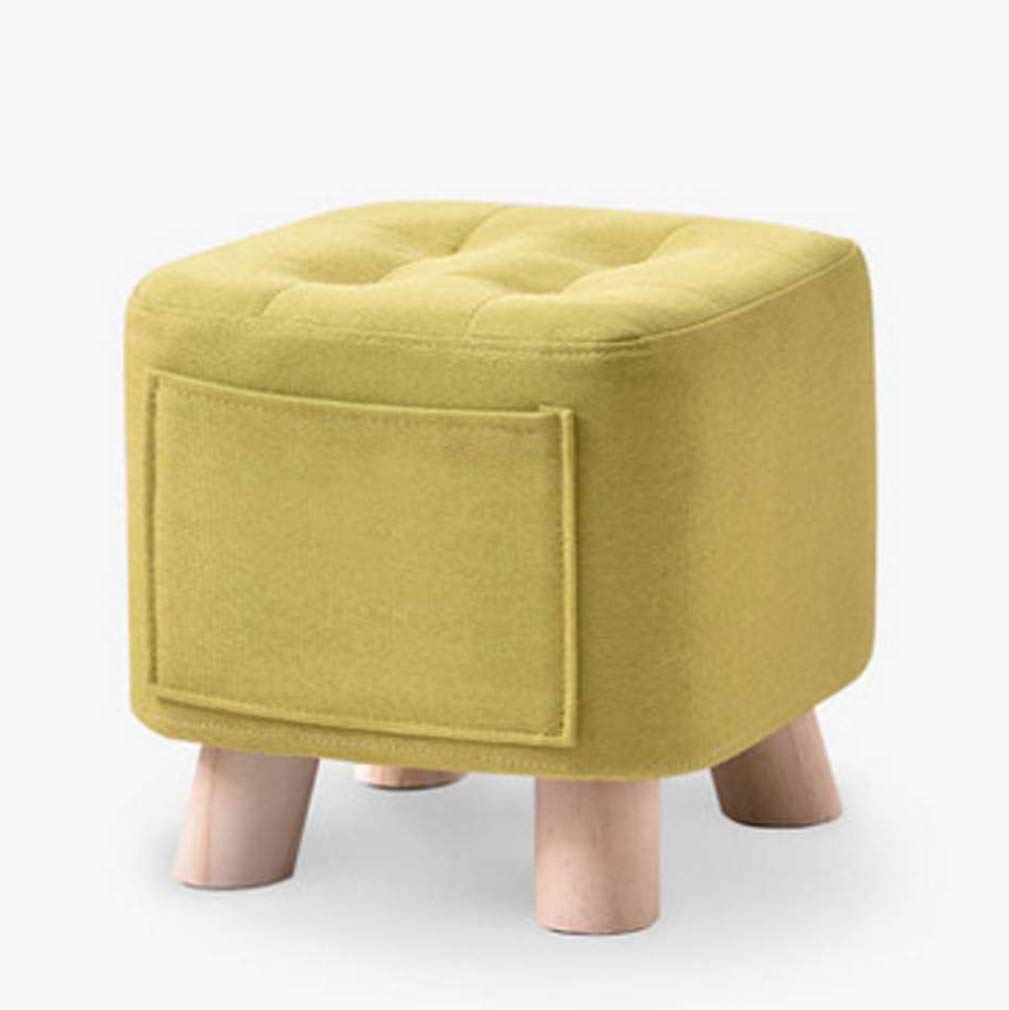 Modern Square Ottoman Foot Rest Stool with Non-Slip Wooden Legs & Removable Linen Cover - Versatile Footstool with Storage Pocket for Living Room Sofa, Bedroom Vanity Dressing Stool - Perfect for Home Office, Nursery & Relaxation