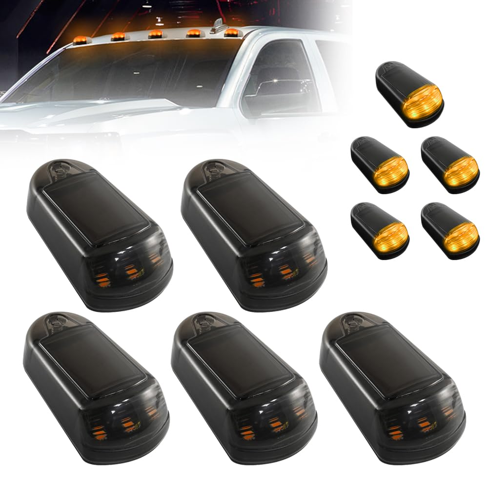 2025 New Solar Powered Cab Lights for Trucks - IP68 Waterproof Wireless Roof Marker Lights, No Drilling Installation (Black Shell/Amber Light) - Perfect for Pickup Trucks, RVs & Commercial Vehicles at Night