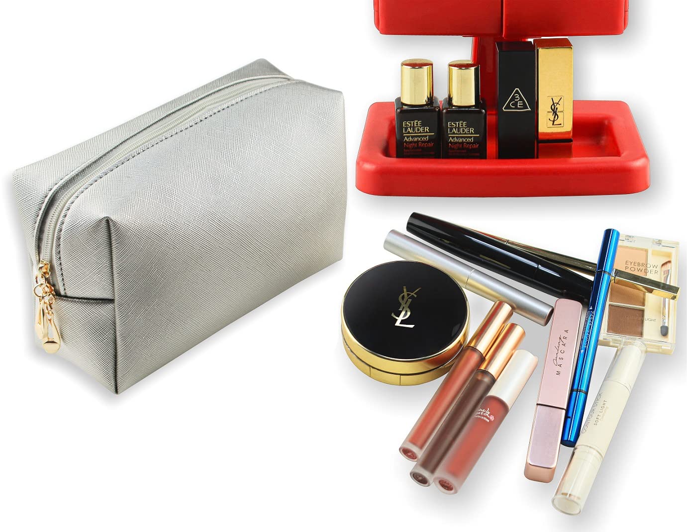 Waterproof Travel Makeup Bag for Women - Portable Cosmetic Pouch & Toiletry Organizer (Silver) | Perfect for Carry-On Essentials, Gym, Vacation & Daily Use