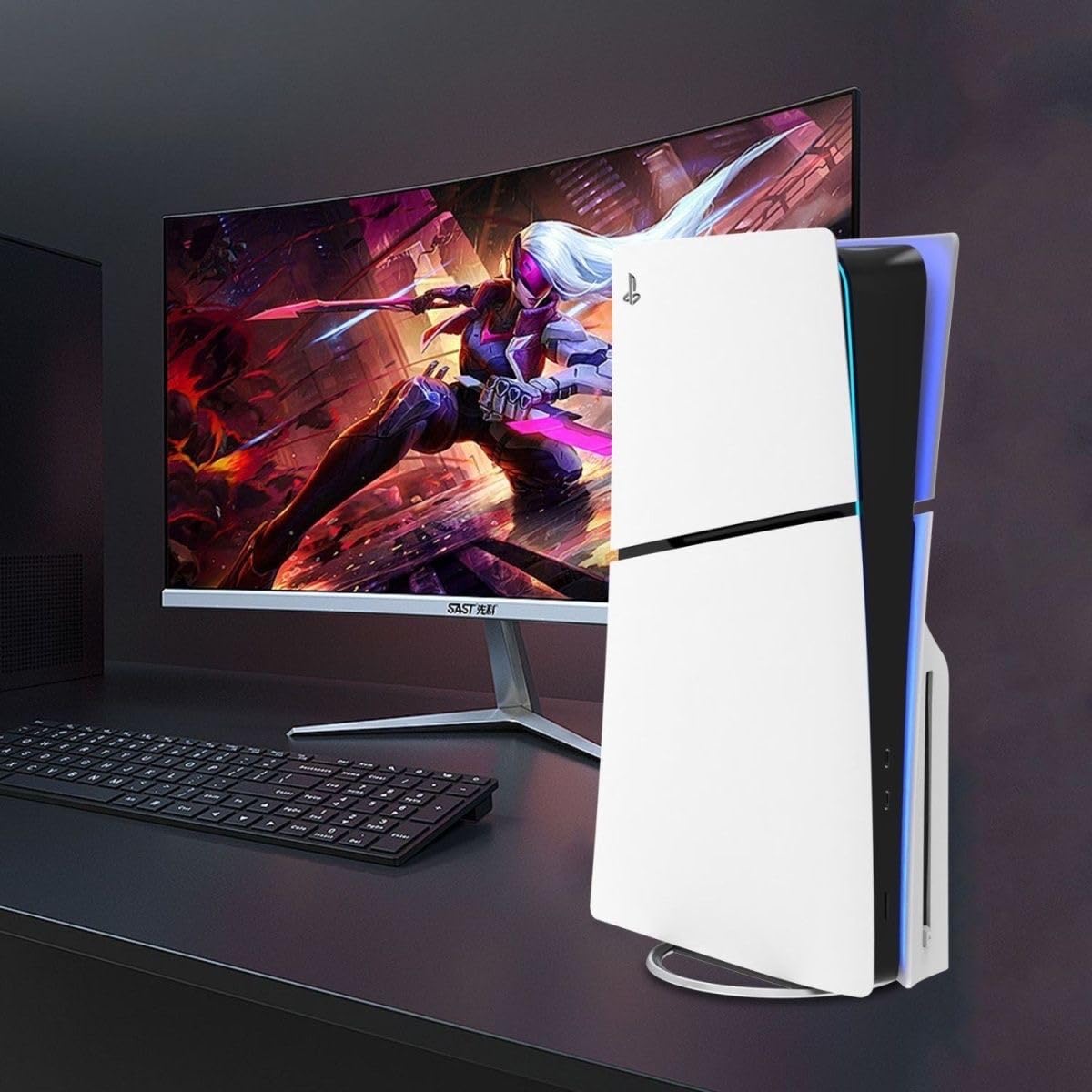 Premium PS5 Stand - Vertical Base Compatible with PlayStation 5, PS5 Slim (CFI-1000/CFI-2000) & PS5 Pro - Secure Cooling Stand for Better Airflow - Perfect for Gaming Setup & Console Protection (White)
