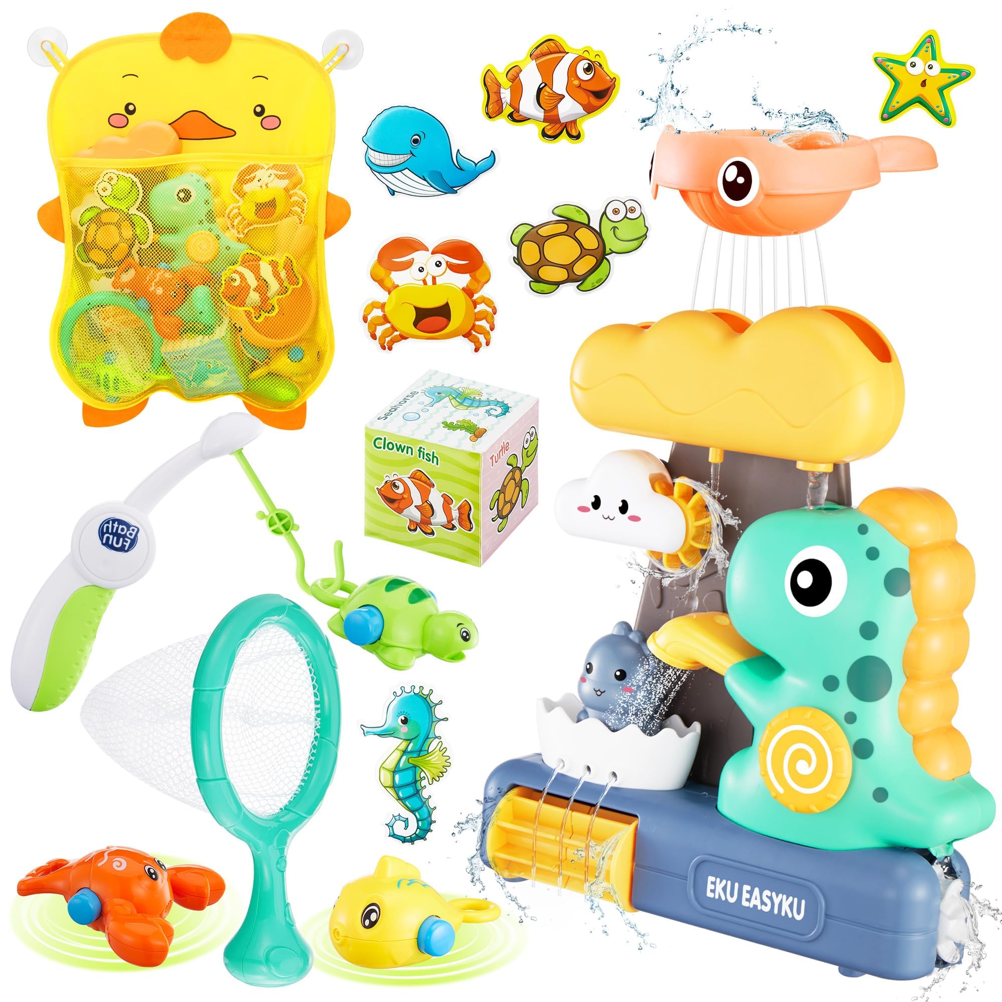 Dinosaur Bath Toys for Toddlers - Ocean Animal Fishing Game Set with Dice for Shower & Bathtub Fun | Perfect Gift for Baby, Kids, Boys & Girls | Encourages Sensory Play & Learning During Bath Time