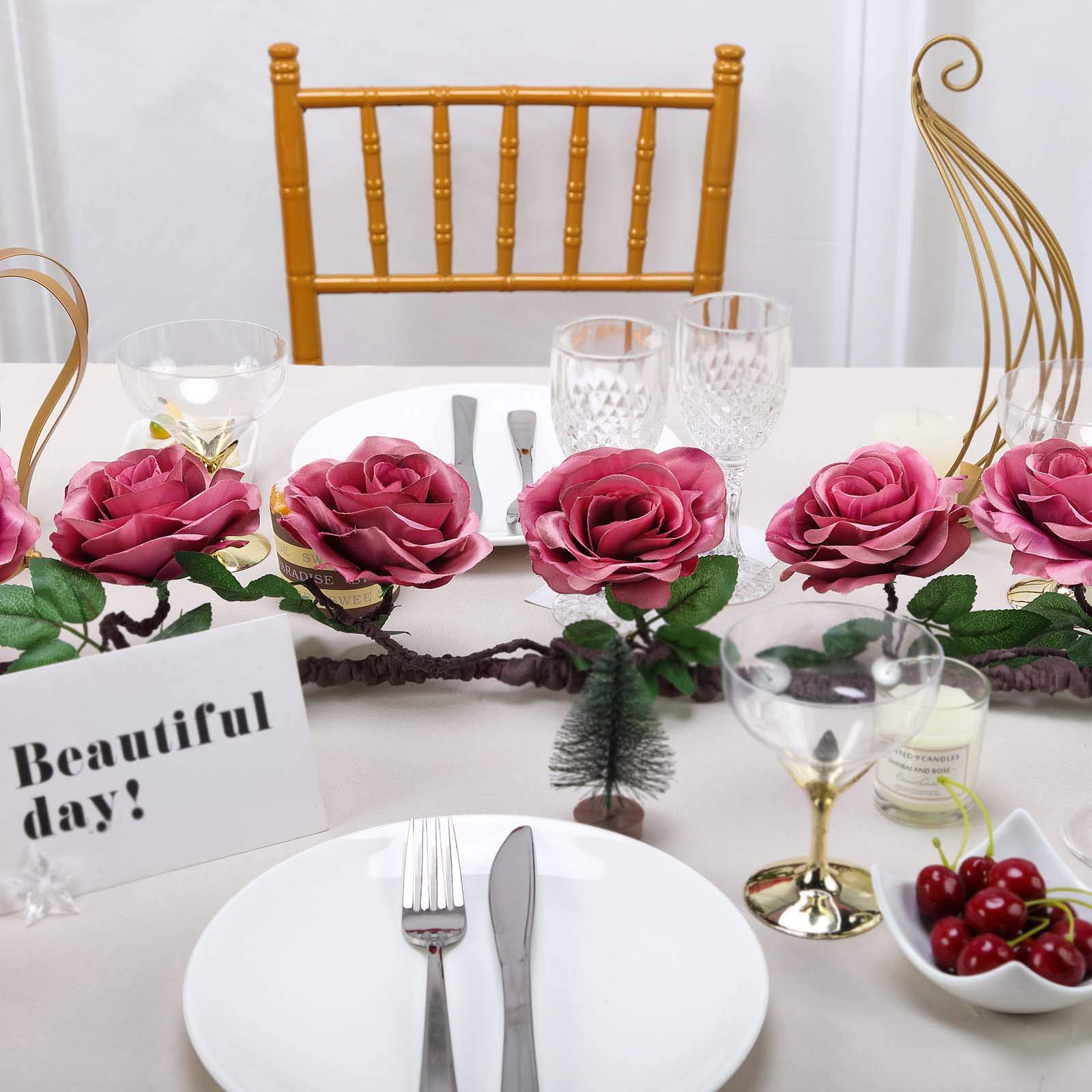 6FT Dusty Rose Silk Flower Garland with Leaves - Wedding Centerpiece, Bouquet, Party Decor for Aisle, Arch, Table Arrangements - Wholesale Bulk Supplies