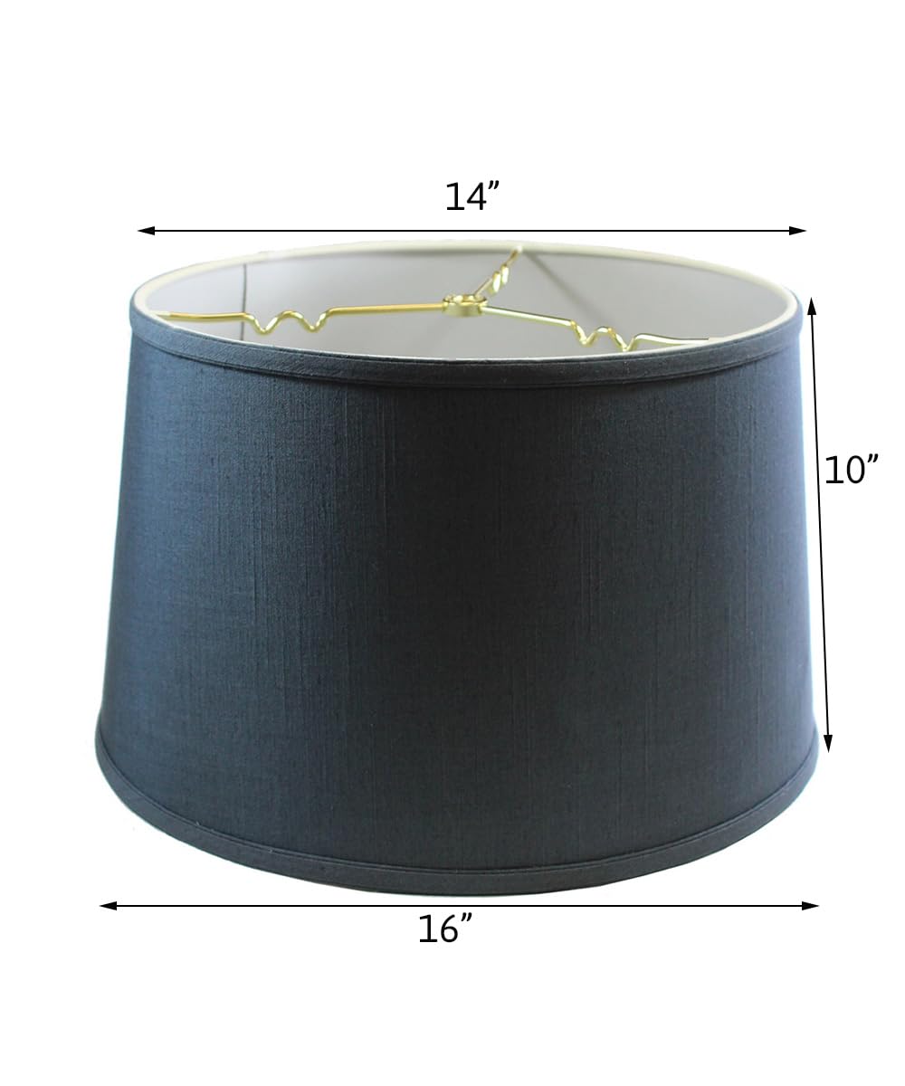 14x16x10 Shallow Drum Hardback Textured Slate Blue Lampshade with Brass Spider Fitter - Table & Desk Lamp Shade - Large Blue Lampshade for Living Room, Bedroom, Office Decor