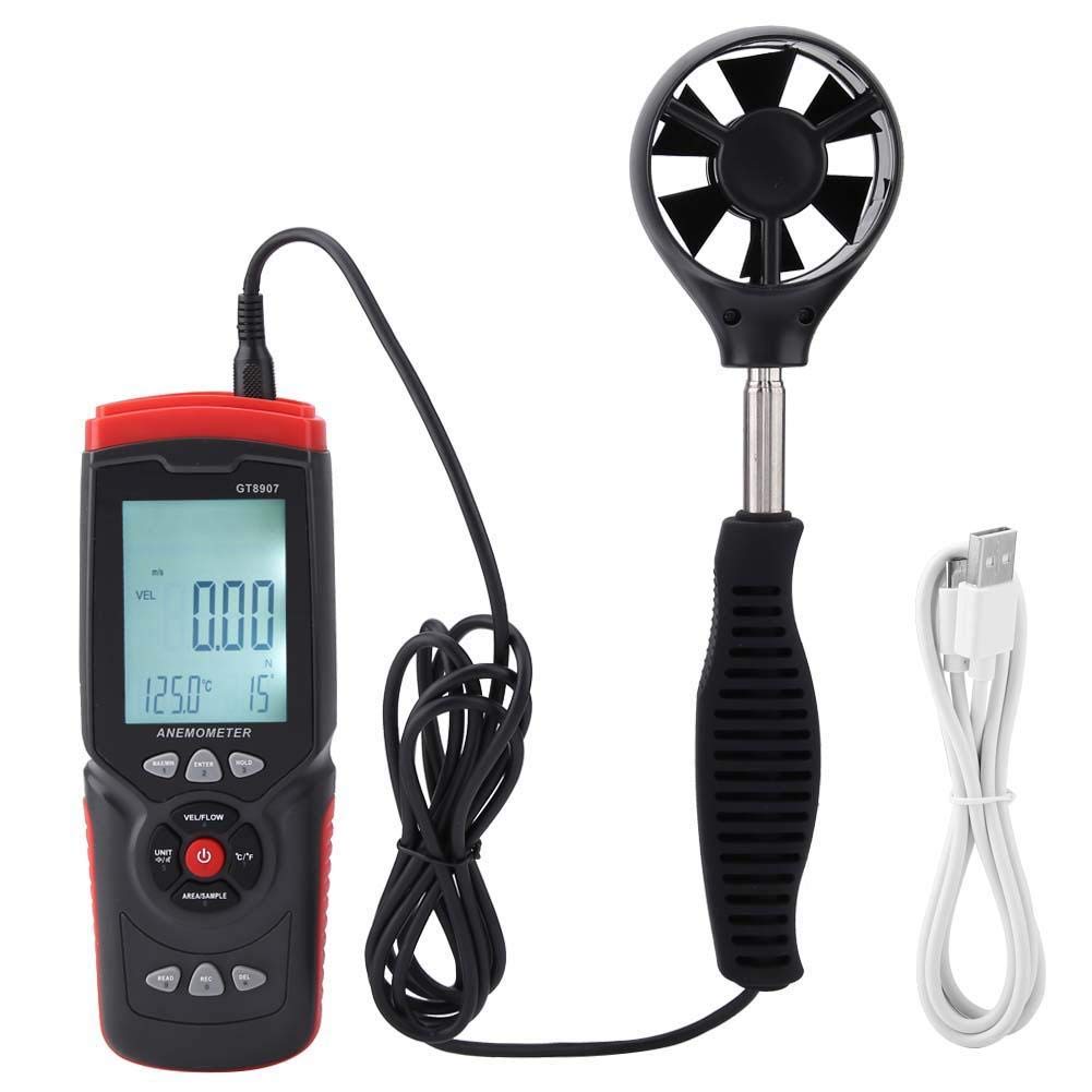 GT8907 Handheld Digital Anemometer - USB Wind Speed Gauge with Temperature Measurement, Multi-Function Air Flow Tester for Outdoor Activities, HVAC, and Industrial Use