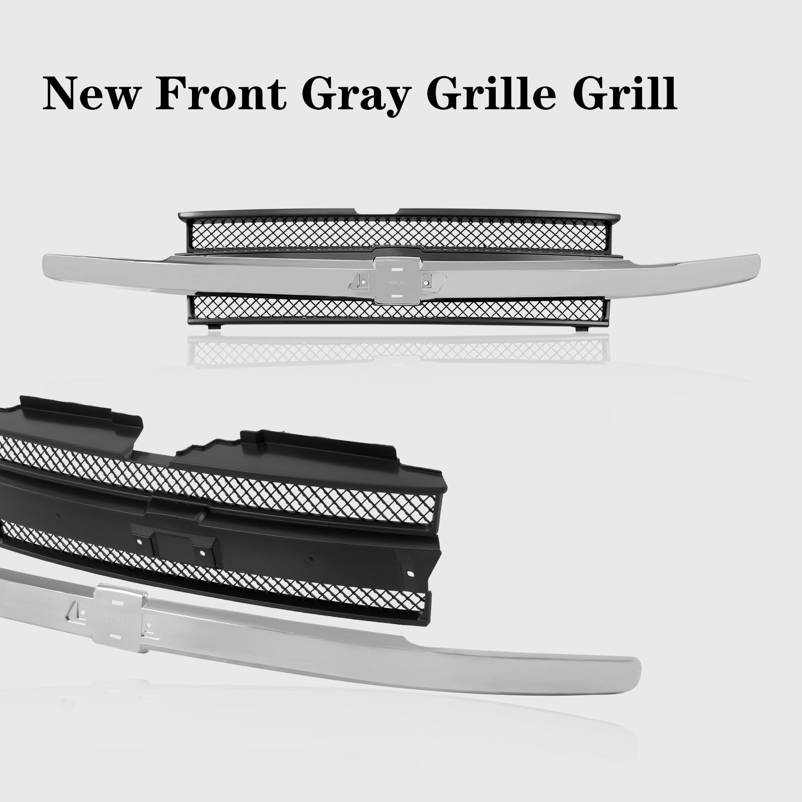 Black Mesh Front Grille Grill Assembly with Chrome Outer Bar Molding for 2002-2005 Chevrolet Trailblazer | GM1200477 10358128 Replacement | Off-Road & Custom Car Upgrade