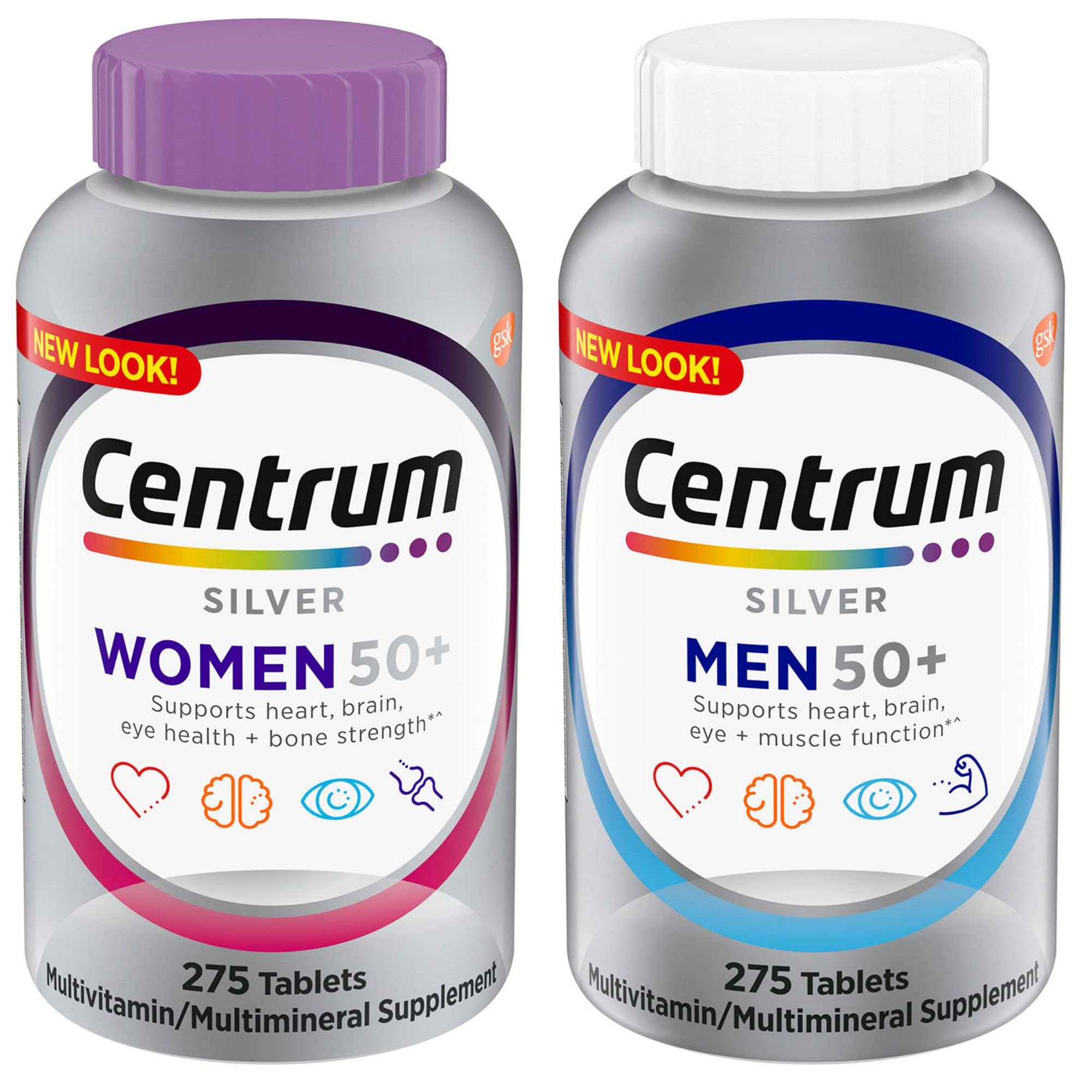 Centrum Silver 50+ Multivitamin for Men & Women - 250 Tablets (Pack of 2) | Daily Immune Support & Bone Health Supplement | Perfect for Active Seniors & Mature Adults