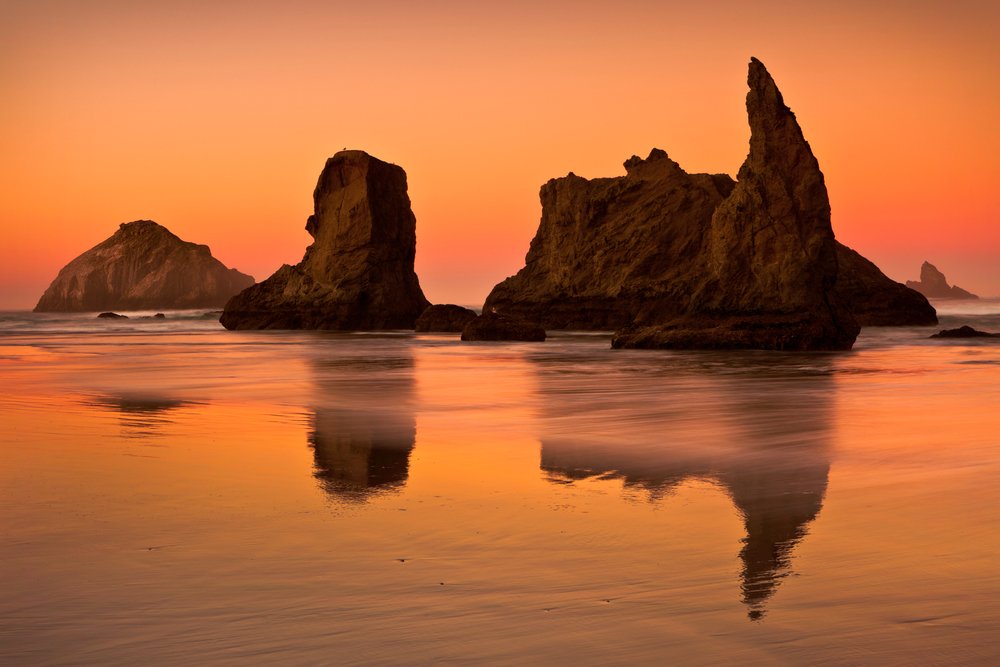 Rocky Beach Orange Sunset - 12x18 Inch Gallery Quality Metal Wall Art, Aluminum Decor for Living Room, Bedroom & Office - Coastal Sunset Landscape for Home & Office Decor