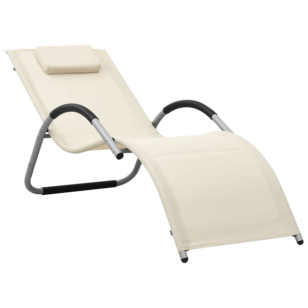 Premium Outdoor Lounge Chair - Patio Chaise Lounge for Beach, Pool & Deck - Textilene Sun Lounger in Cream & Gray - Perfect for Relaxing by the Pool, Beach Vacation or Backyard Lounging