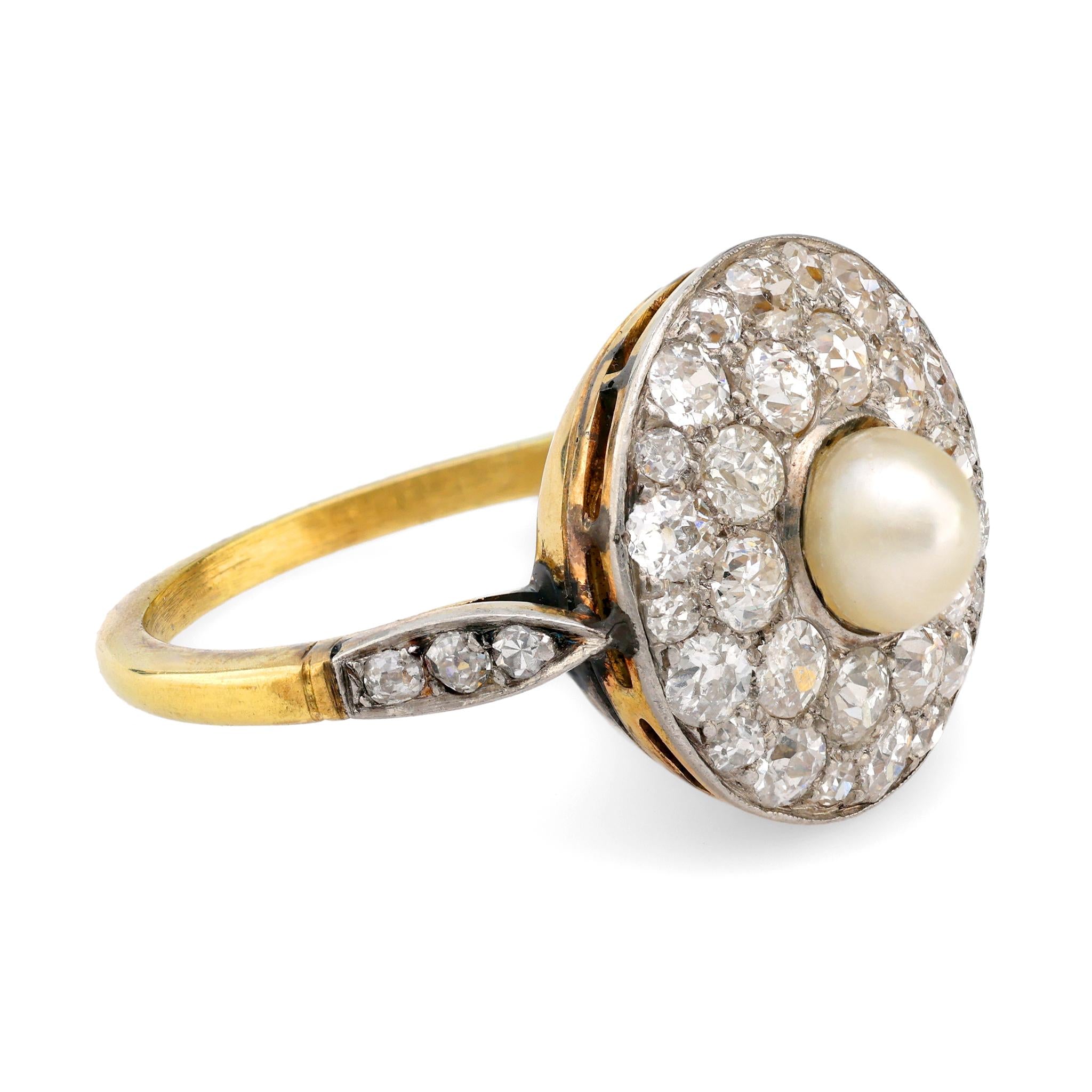 Victorian Pearl & Diamond 18K Gold Platinum Target Ring - Elegant Vintage Jewelry for Weddings, Anniversaries & Special Occasions