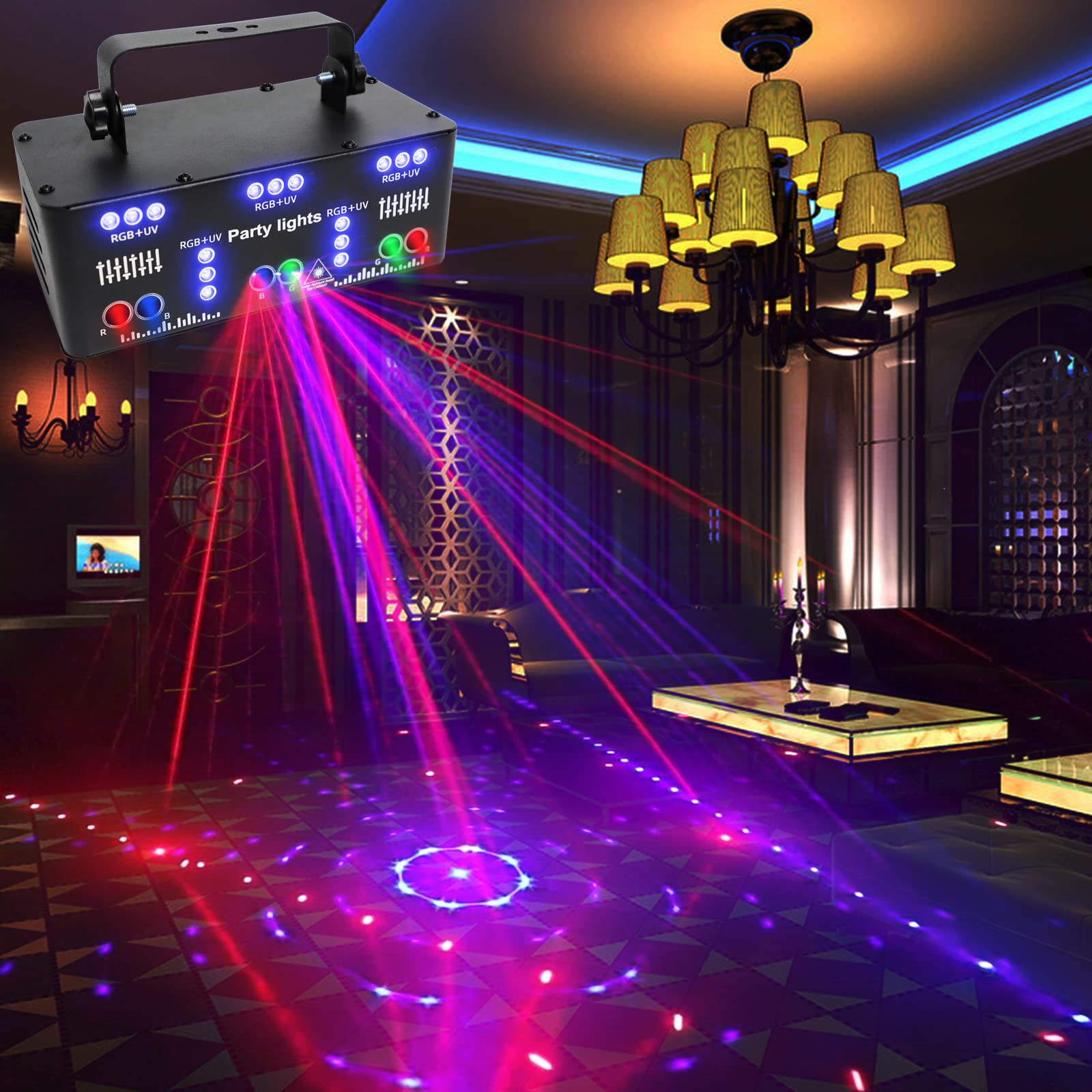 21 Eyes DJ Disco Party Lights - Sound Activated RGB Laser Strobe Stage Lighting with Remote Control | LED Bar DMX Music Show Lighting for KTV, Clubs, and Indoor Events | Perfect for Dance Parties, Nightclubs, and Stage Performances