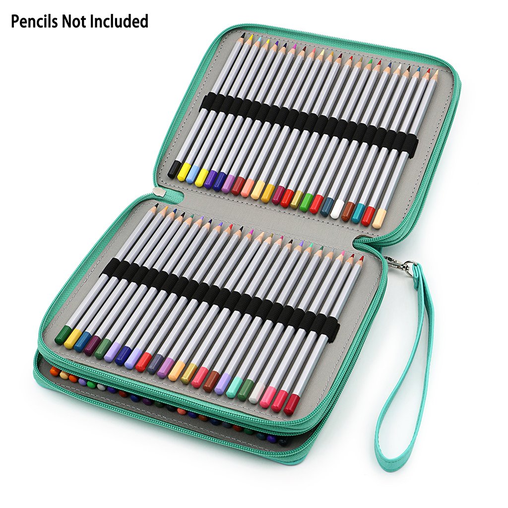 BTSKY Deluxe PU Leather Pencil Case for Colored Pencils - 120 Slot Large Capacity Artist Pencil Holder with Handle Strap, Portable Art Supply Organizer for School, Office & Travel (Green)