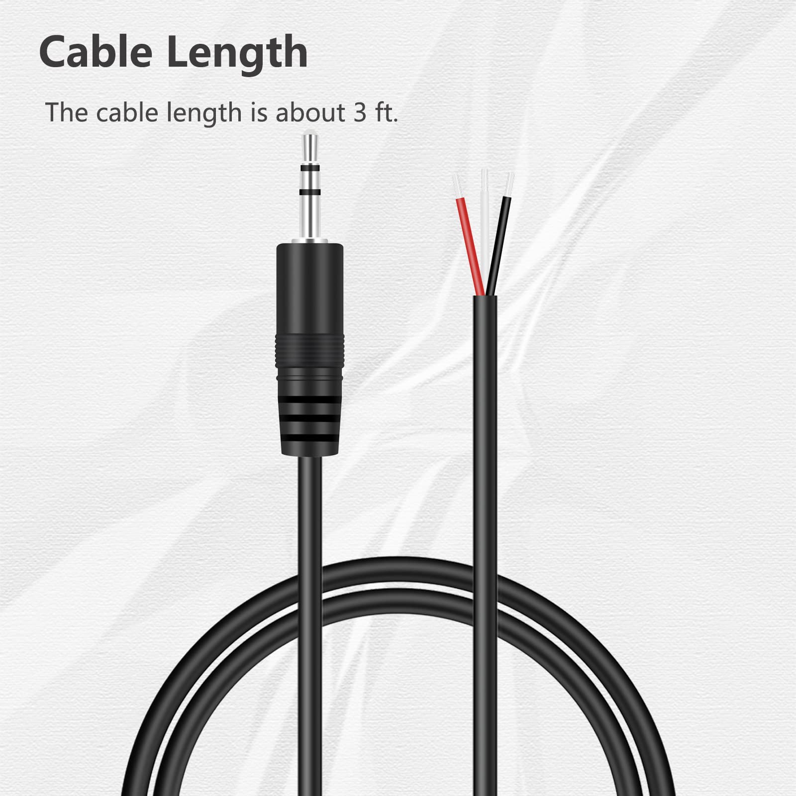 3ft 2.5mm TRS Stereo Male to Bare Wire Open End Pigtail Audio Cable - Adapter Connector for Headphones, Earphones, Headsets, Cameras & Audio Equipment - Perfect for DIY Repairs, Studio Setups & Portable Devices