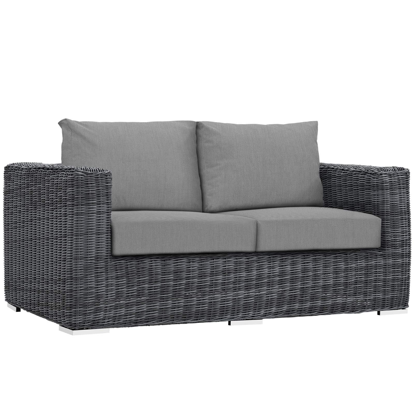 Modern Contemporary Outdoor Patio Lounge Sectional Sofa Set - Rattan Wicker Furniture in Gray - Perfect for Backyard, Poolside & Garden Relaxation