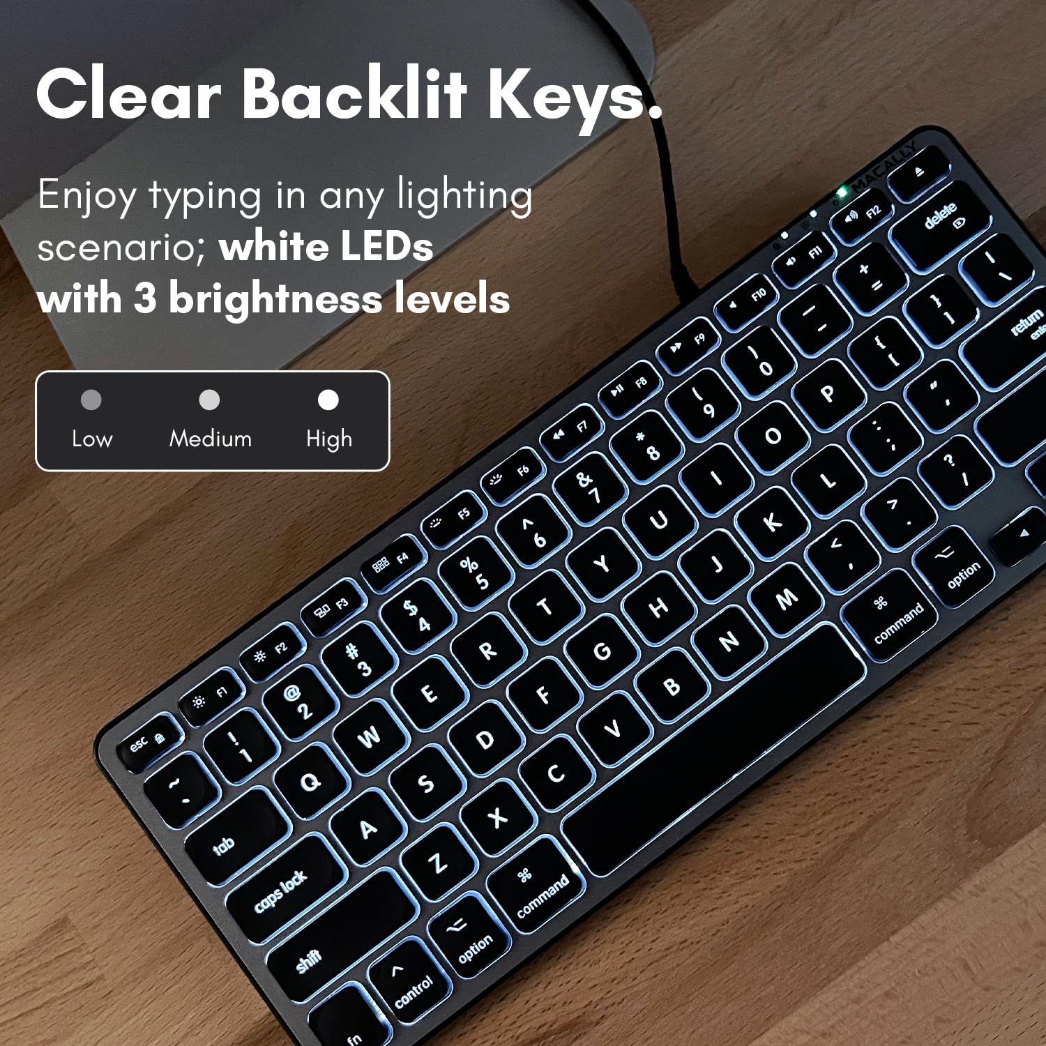 Macally Backlit Wired USB Keyboard for Mac - Compact & Ergonomic Design | Compatible with MacBook Pro/Air, iMac, Mac Mini | Comfortable Typing for Office Work, Gaming & Programming (Space Grey)