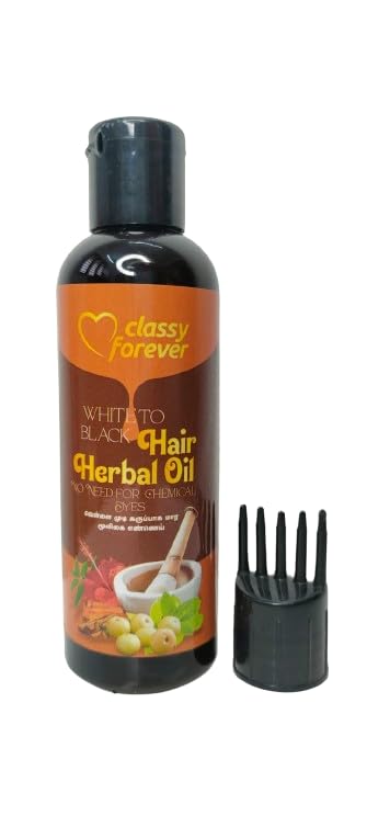 CLASSY FOREVER White to Black Hair Oil - Hibiscus Scented, Dye-Free, Natural Color Restoring Treatment for Gray Hair - Perfect for Daily Use & Special Occasions