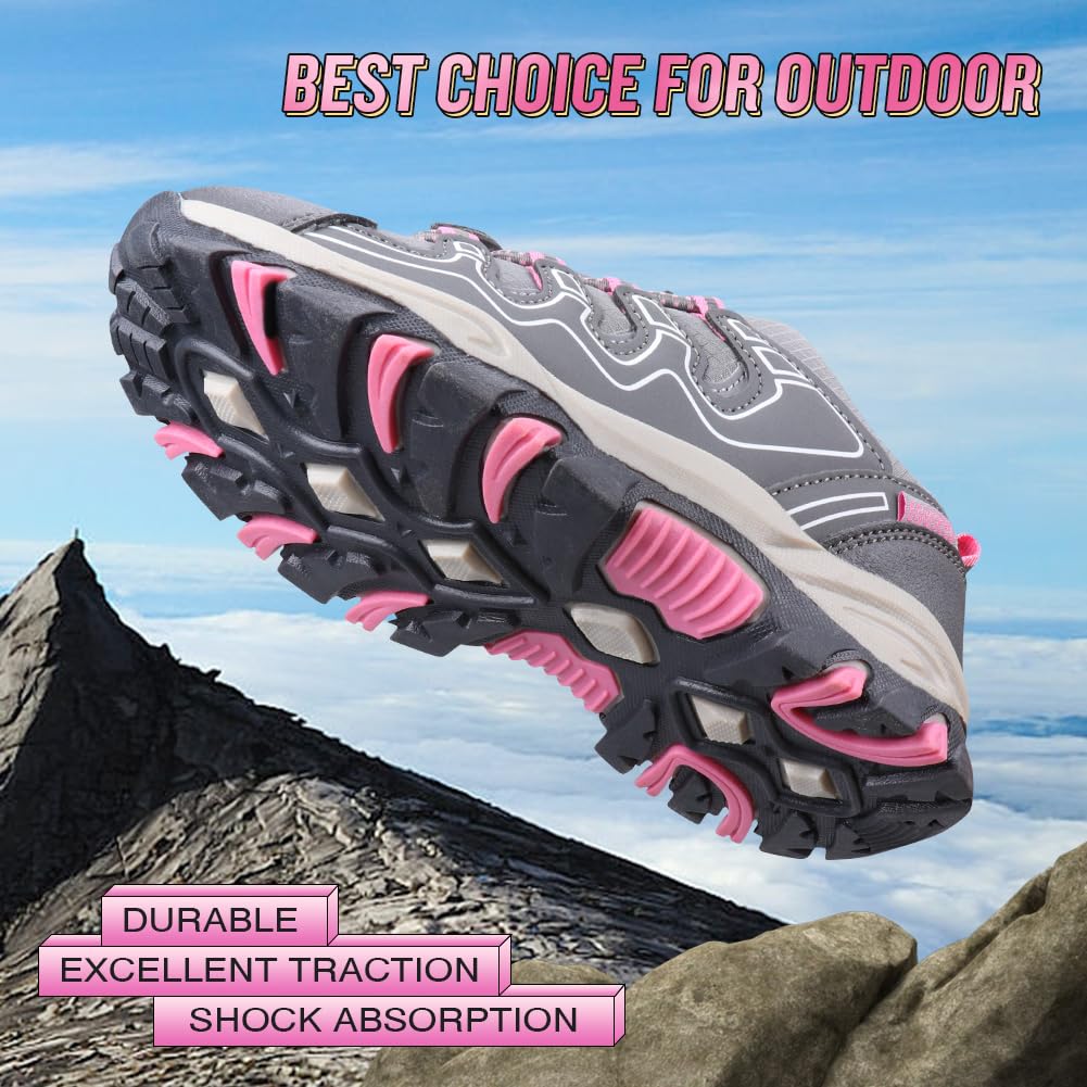 UOVO Waterproof Hiking Shoes for Kids - Boys & Girls Non-Slip Lightweight Outdoor Sneakers for Running, Tennis & Trail Walking | Perfect for School, Camping & Family Adventures